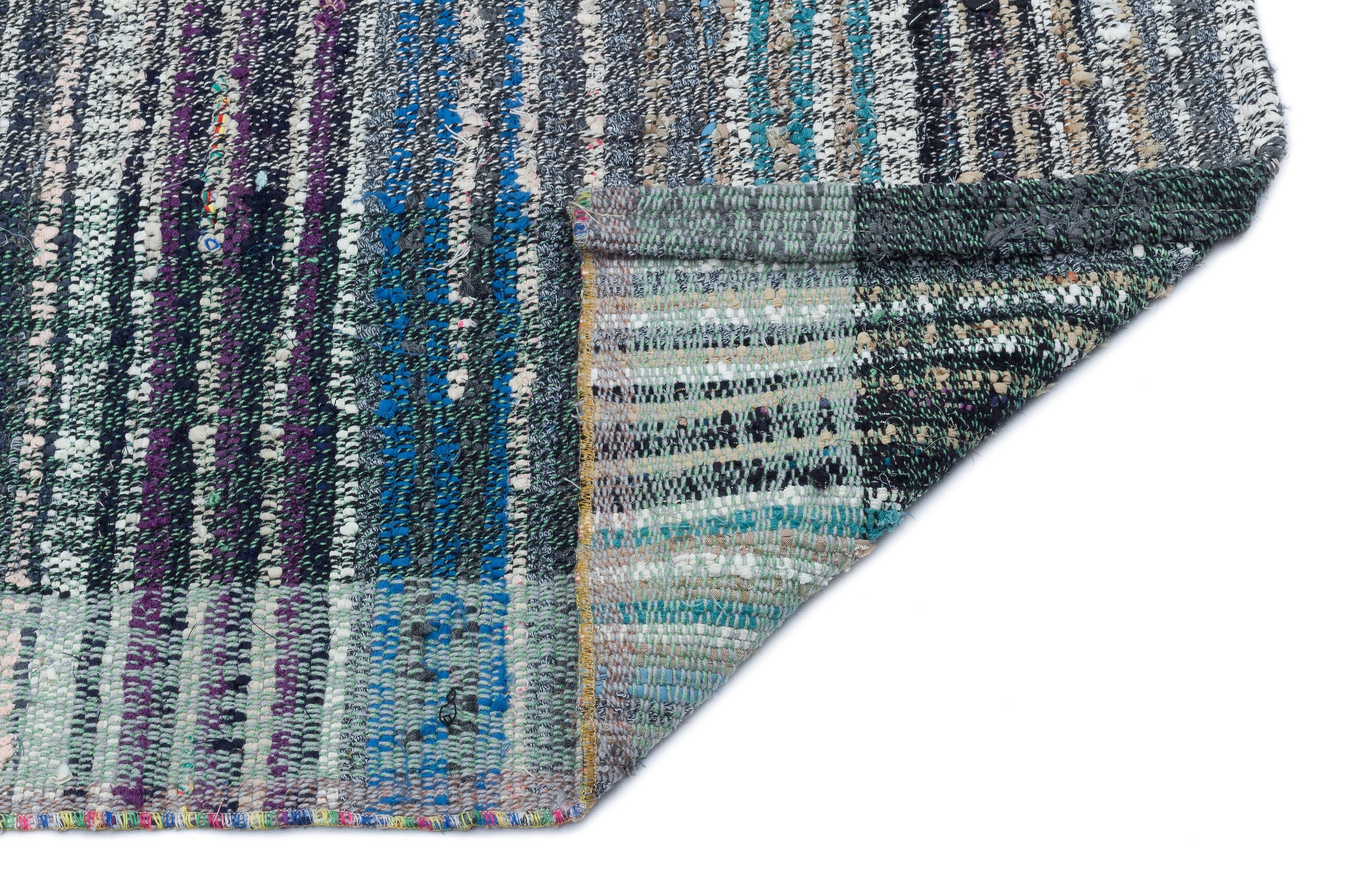 Girit Turquoise Striped Wool Handmade Area Rug 5'10" x 4'9"