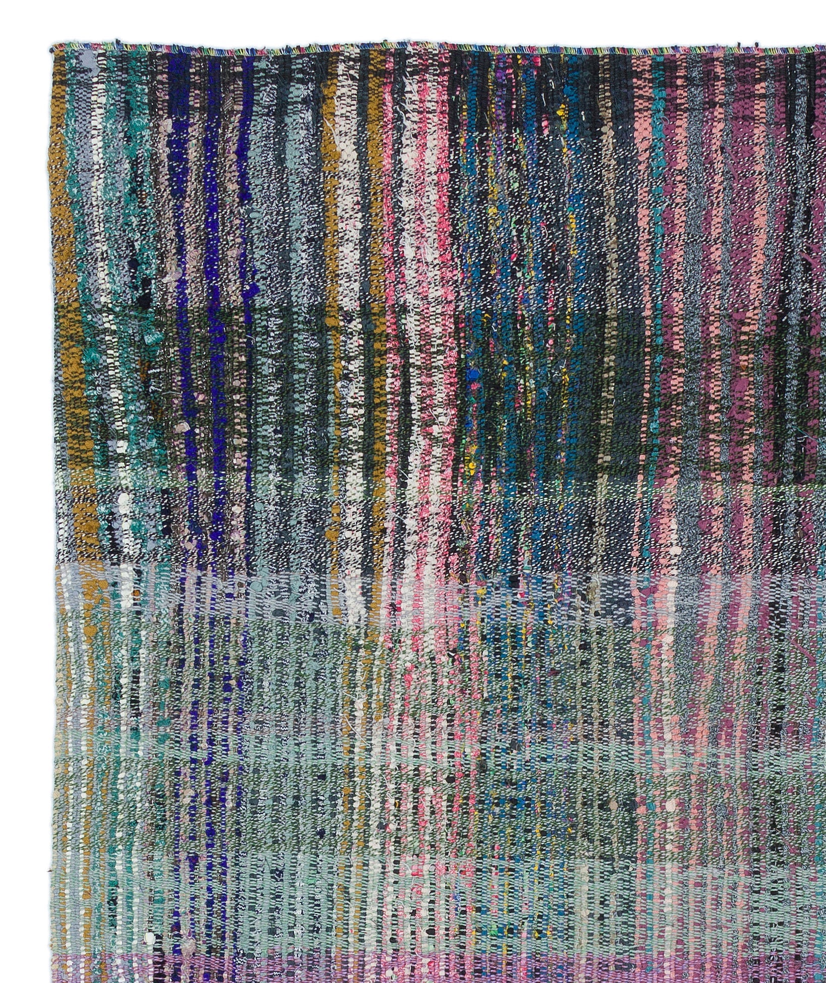 Girit Turquoise Striped Wool Handmade Area Rug 5'10" x 4'9"