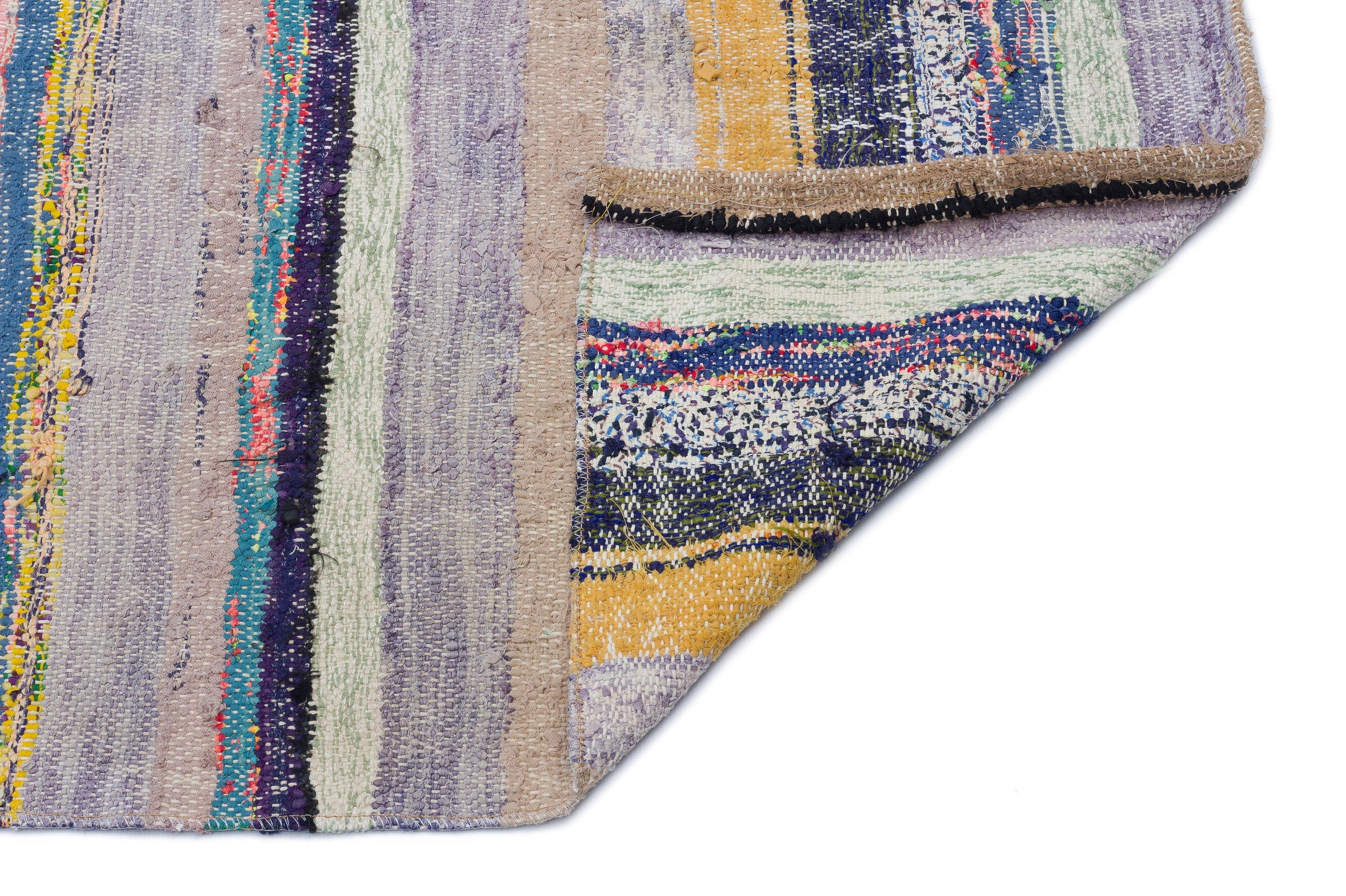 Girit Beige Striped Wool Handmade Area Rug 4'0" x 8'4"