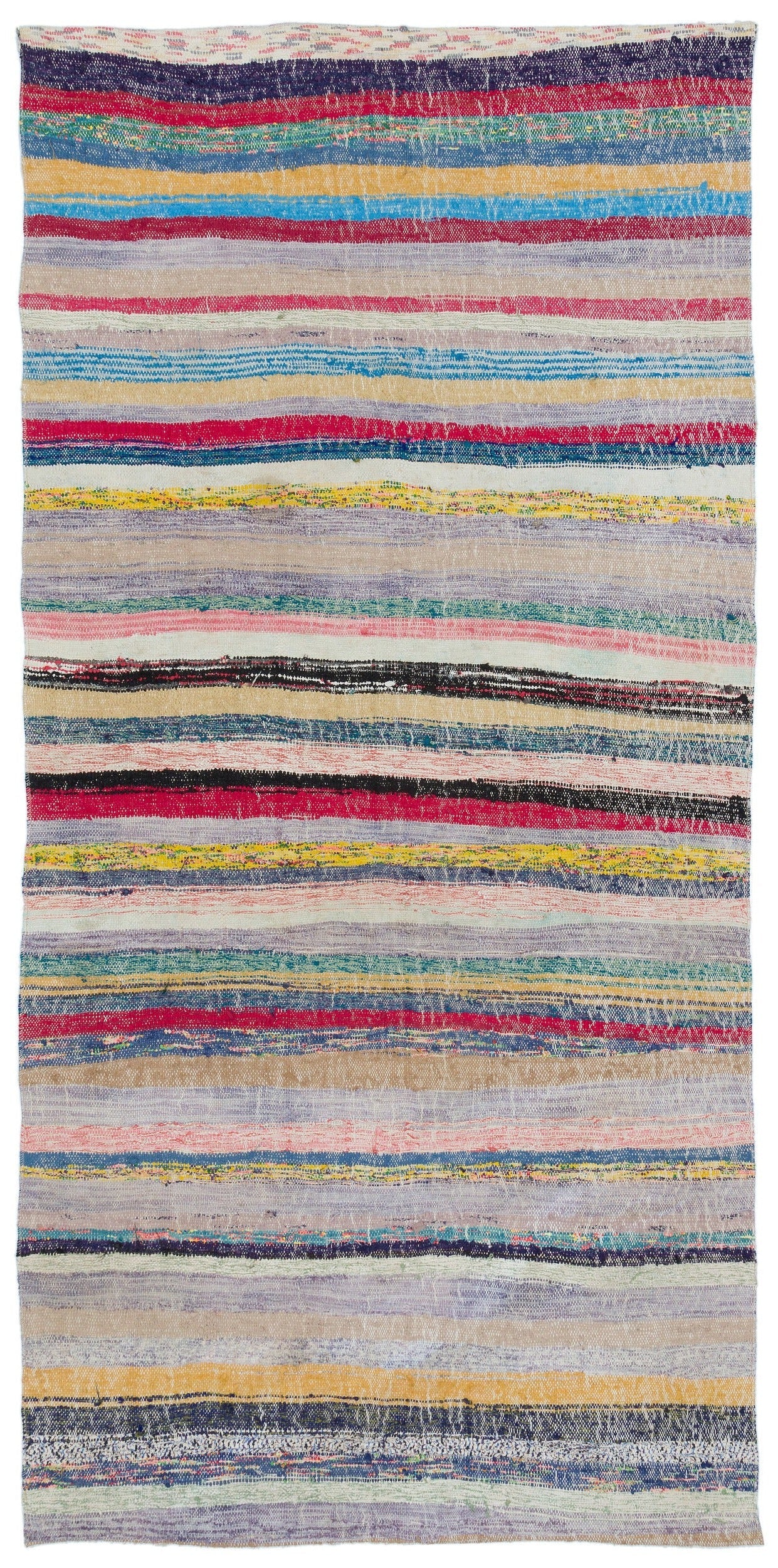 Girit Beige Striped Wool Handmade Area Rug 4'0" x 8'4"