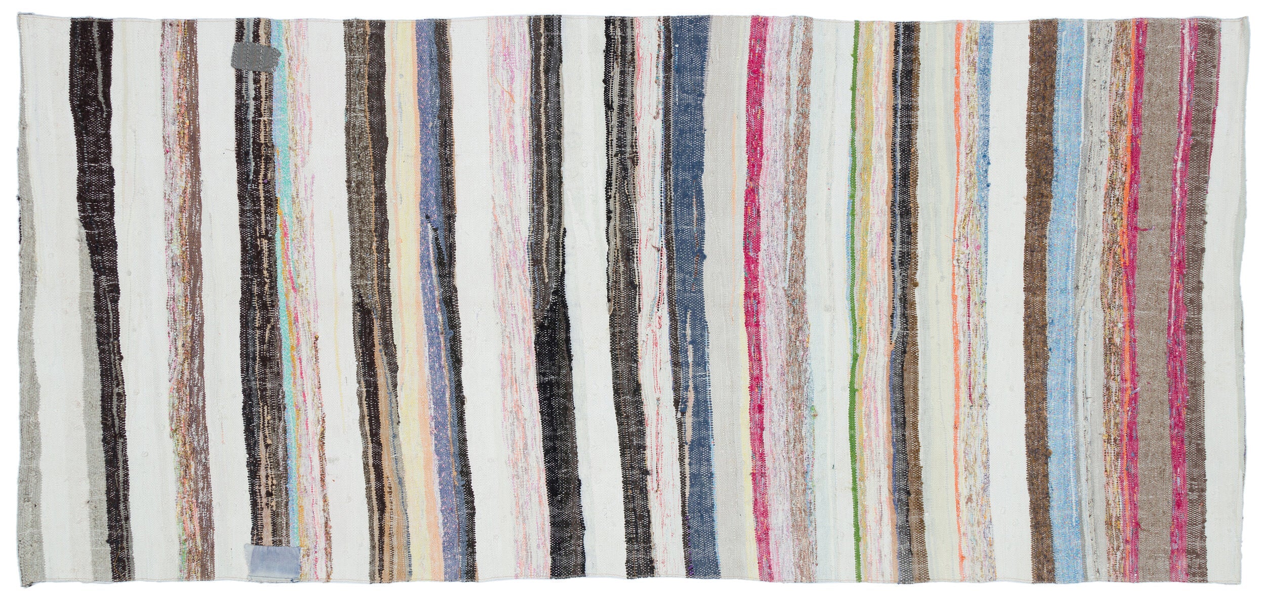 Girit Beige Striped Wool Handmade Area Rug 4'10" x 10'4"