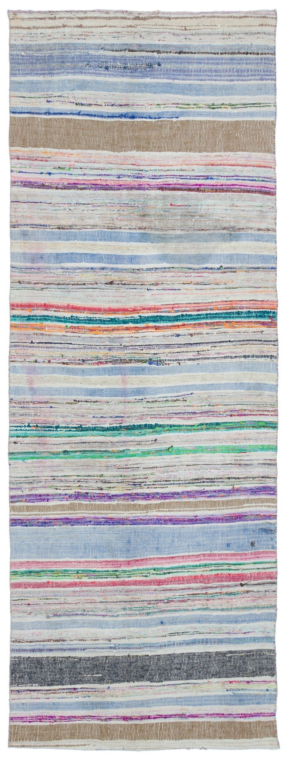 Girit Beige Striped Wool Handmade Area Rug 4'6" x 10'2"