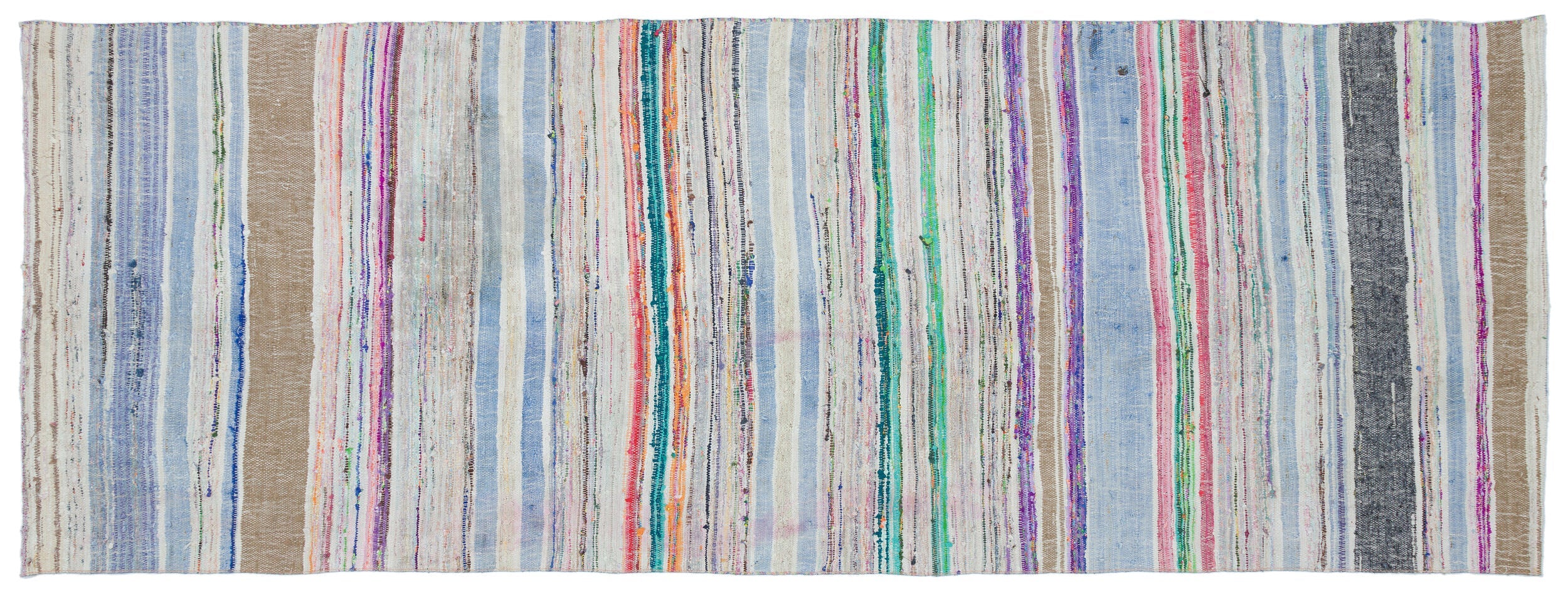 Girit Beige Striped Wool Handmade Area Rug 4'6" x 10'2"