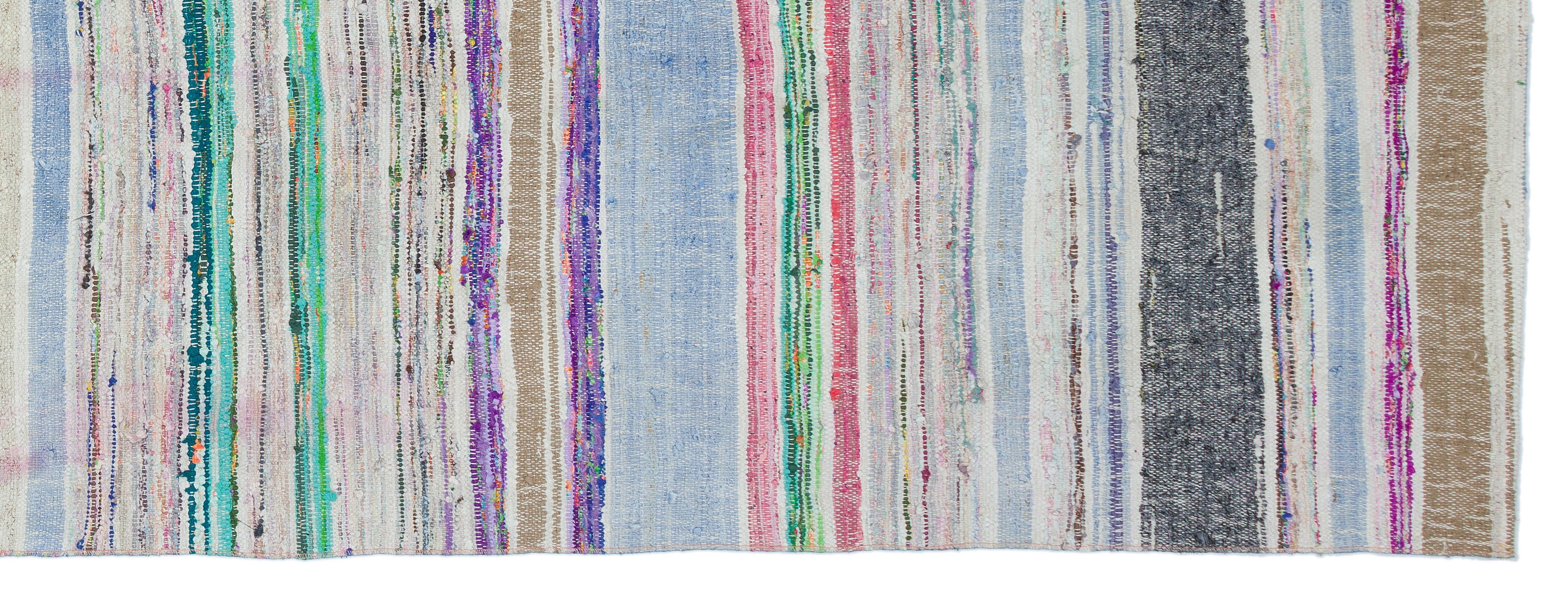 Girit Beige Striped Wool Handmade Area Rug 4'6" x 10'2"