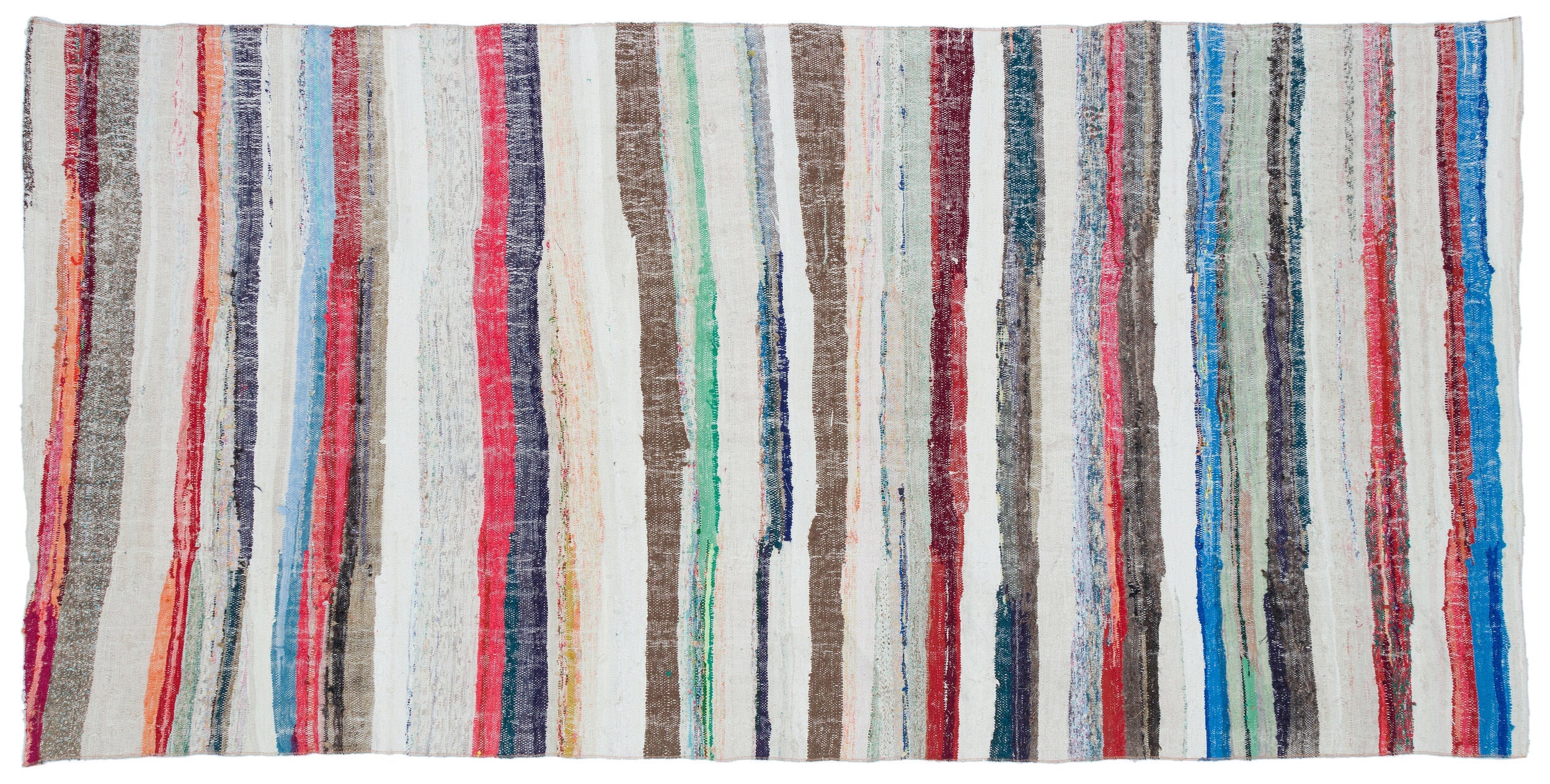 Girit Beige Striped Wool Handmade Area Rug 5'1" x 10'4"