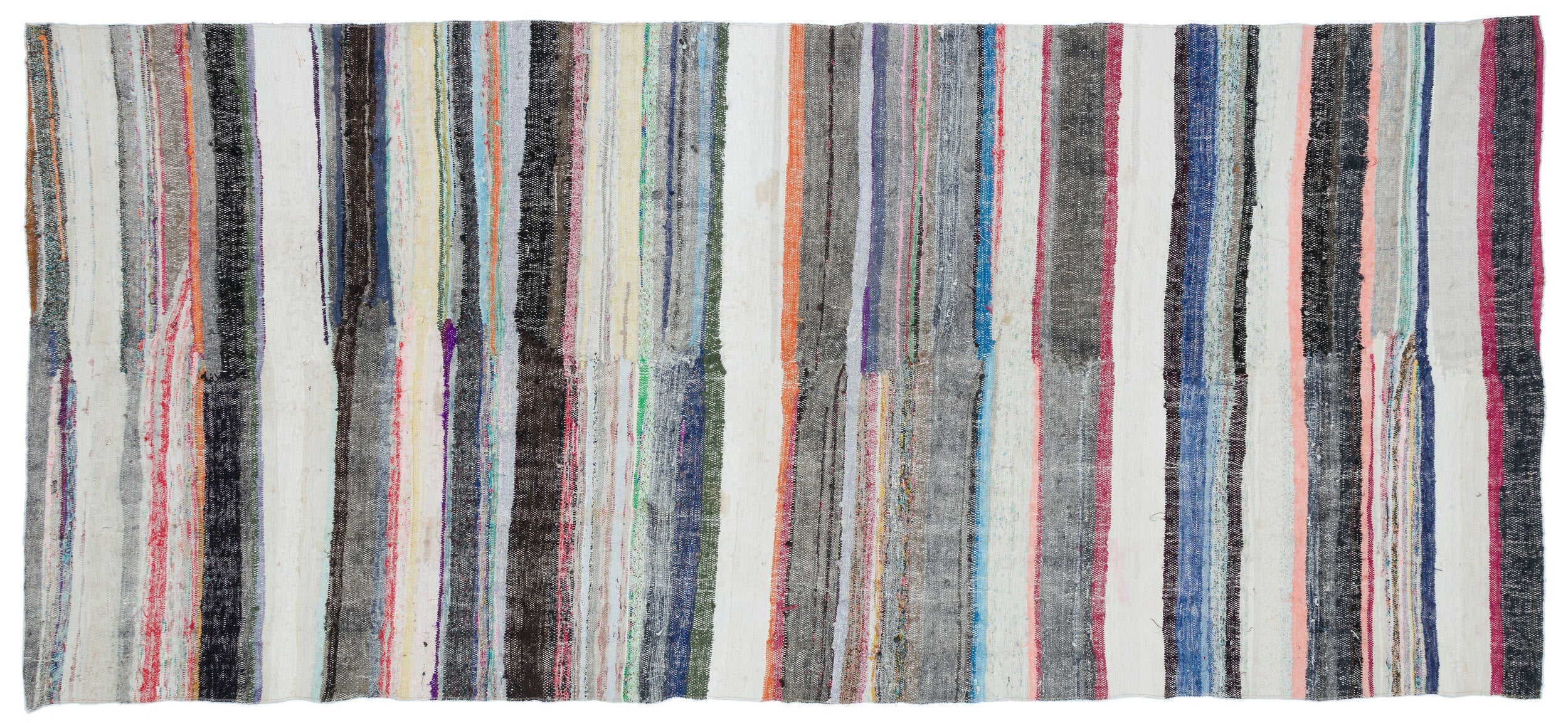 Girit Beige Striped Wool Handmade Area Rug 5'5" x 9'11"