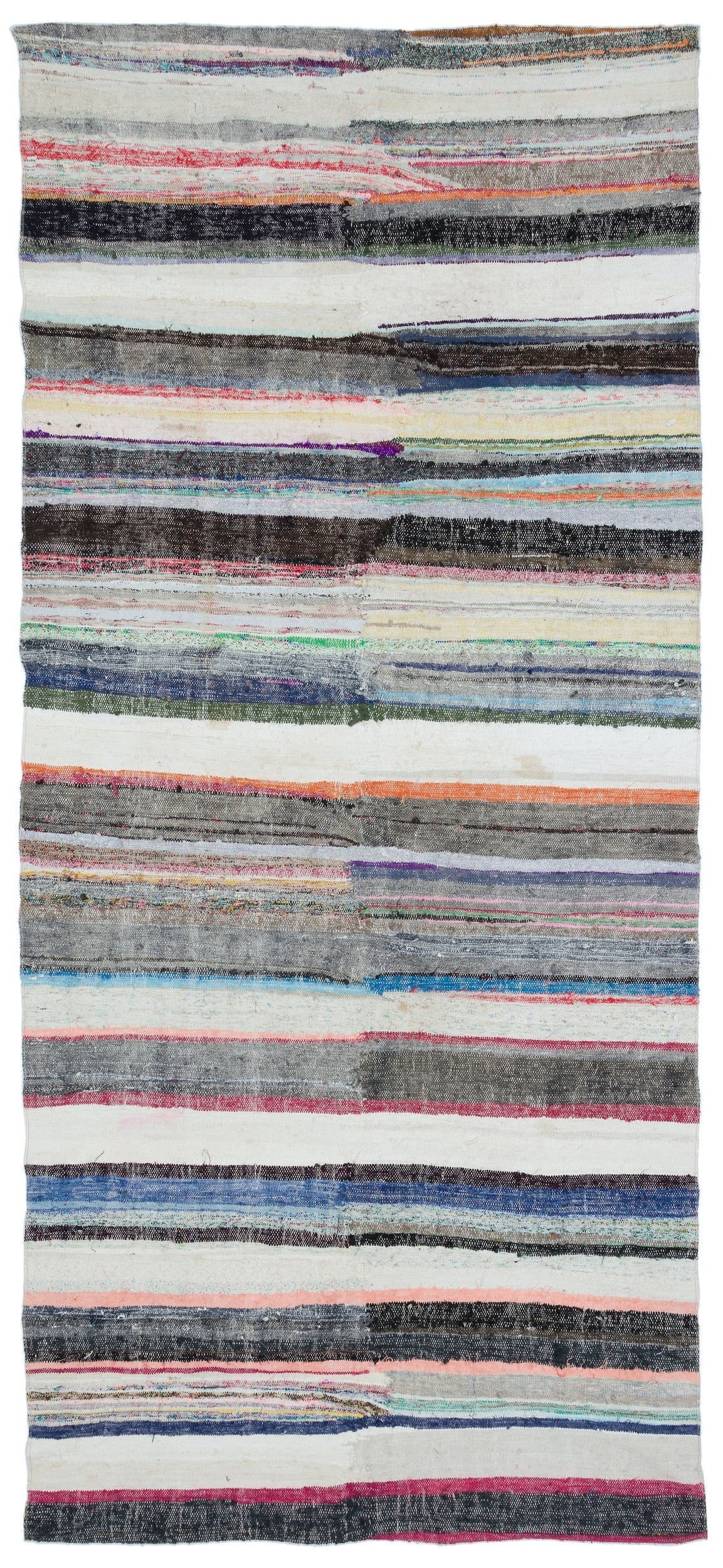 Girit Beige Striped Wool Handmade Area Rug 5'5" x 9'11"