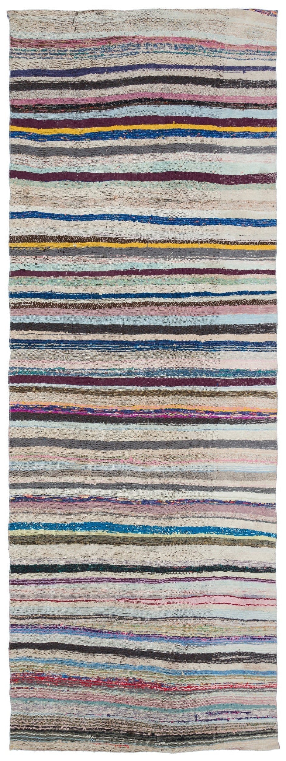 Girit Beige Striped Wool Handmade Area Rug 6'1" x 9'1"