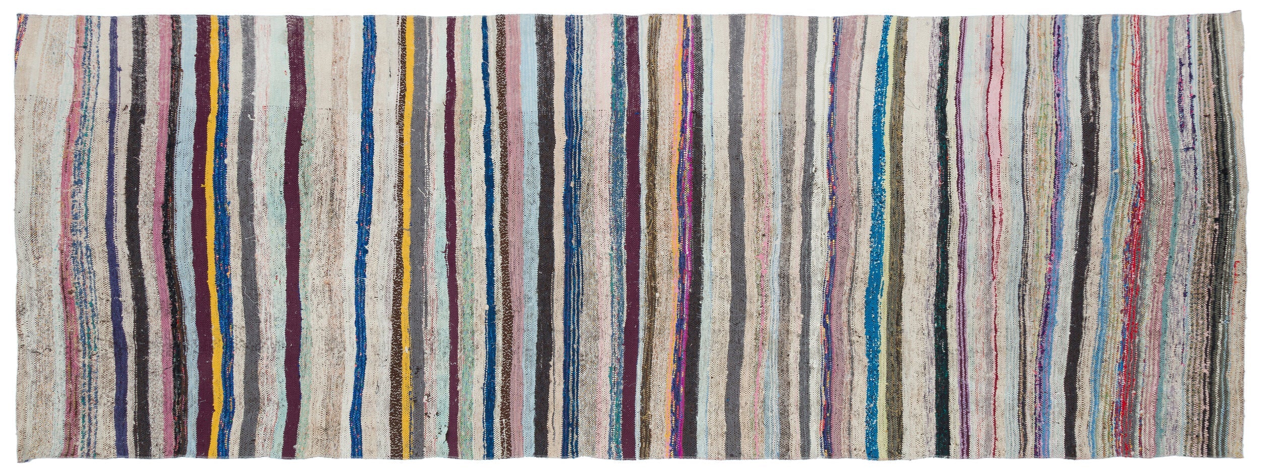 Girit Beige Striped Wool Handmade Area Rug 6'1" x 9'1"