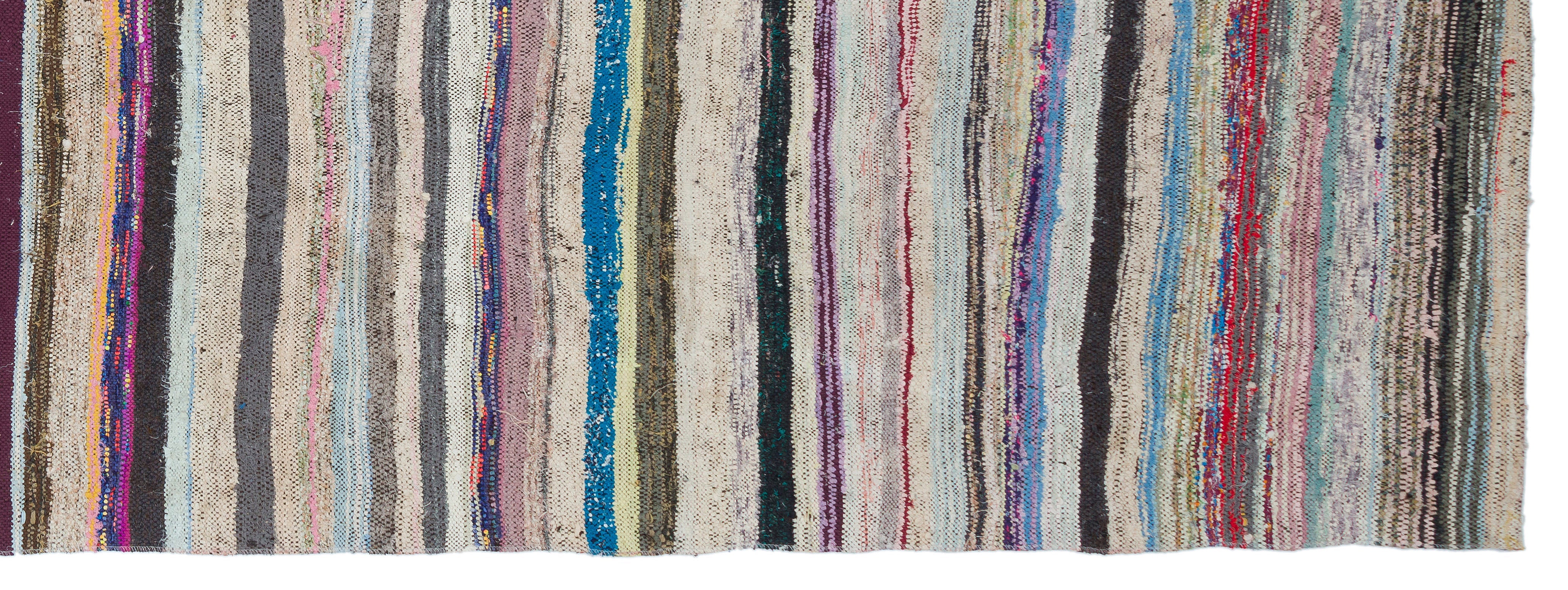 Girit Beige Striped Wool Handmade Area Rug 6'1" x 9'1"