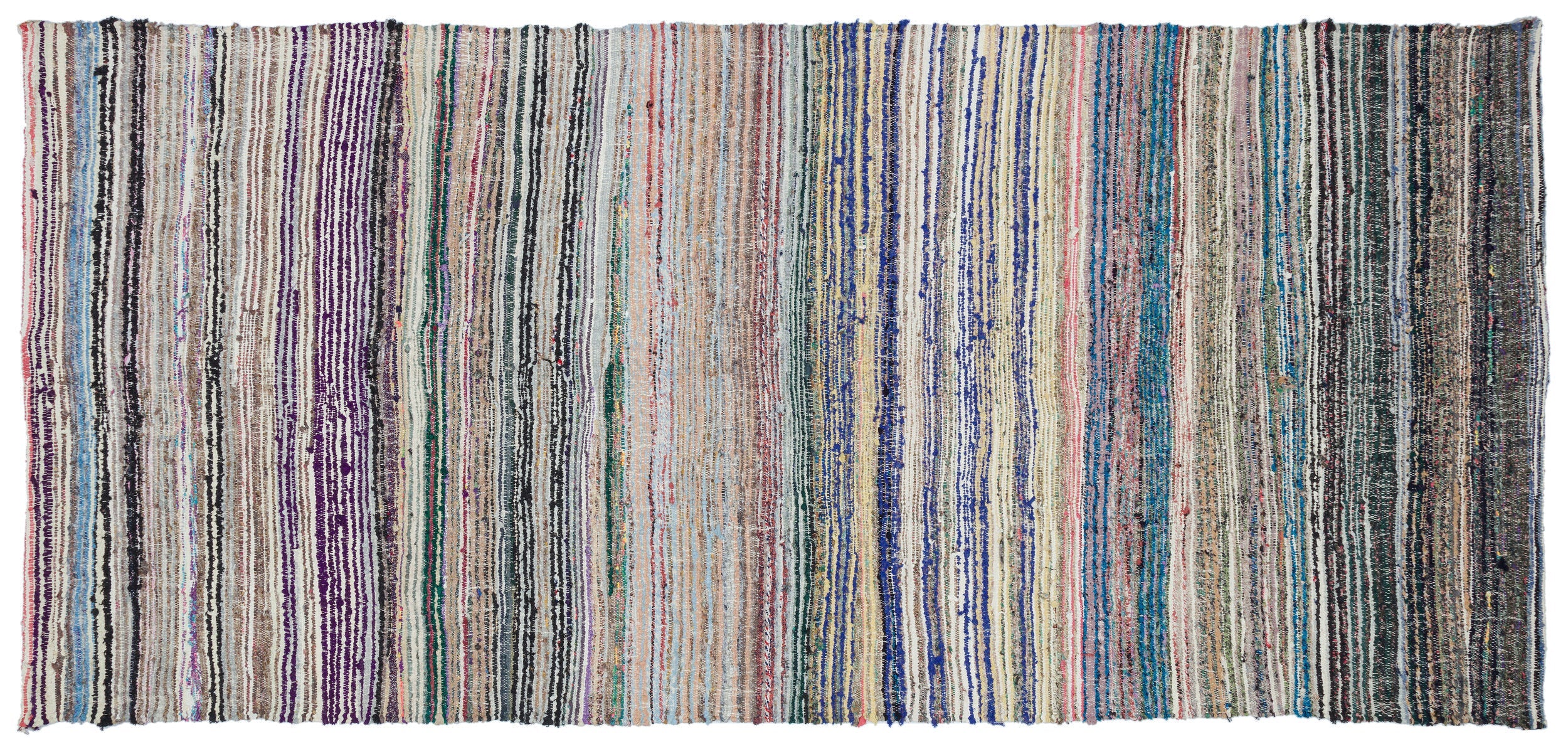 Girit Beige Striped Wool Handmade Area Rug 5'3" x 11'4"