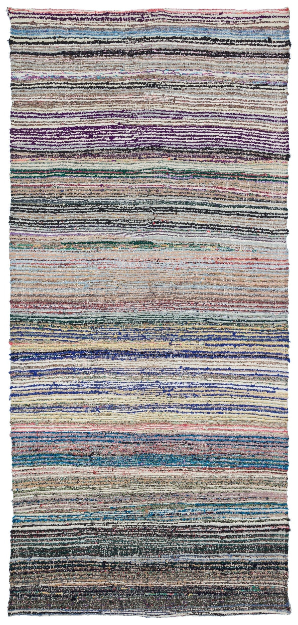 Girit Beige Striped Wool Handmade Area Rug 5'3" x 11'4"