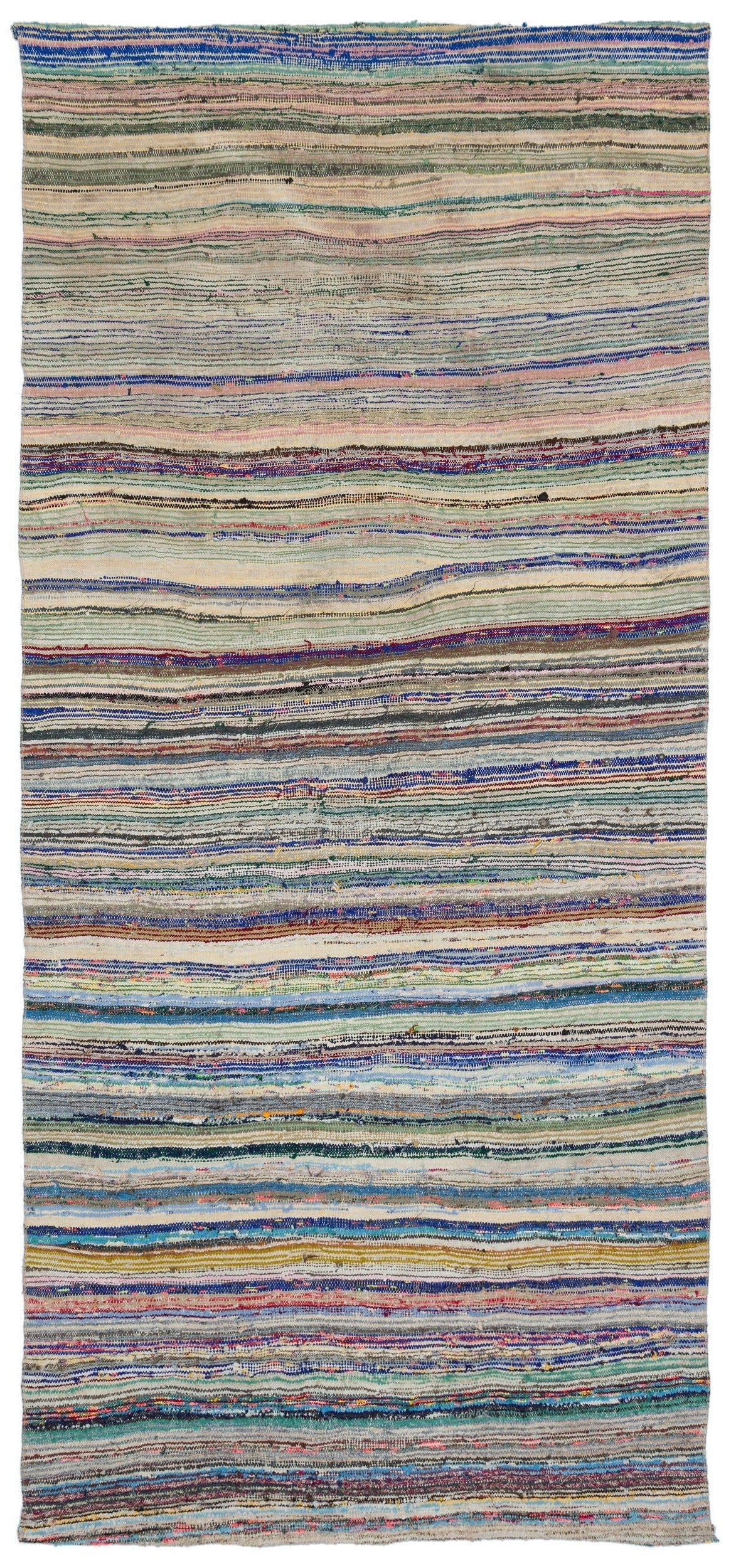 Girit Beige Striped Wool Handmade Area Rug 5'1" x 10'7"
