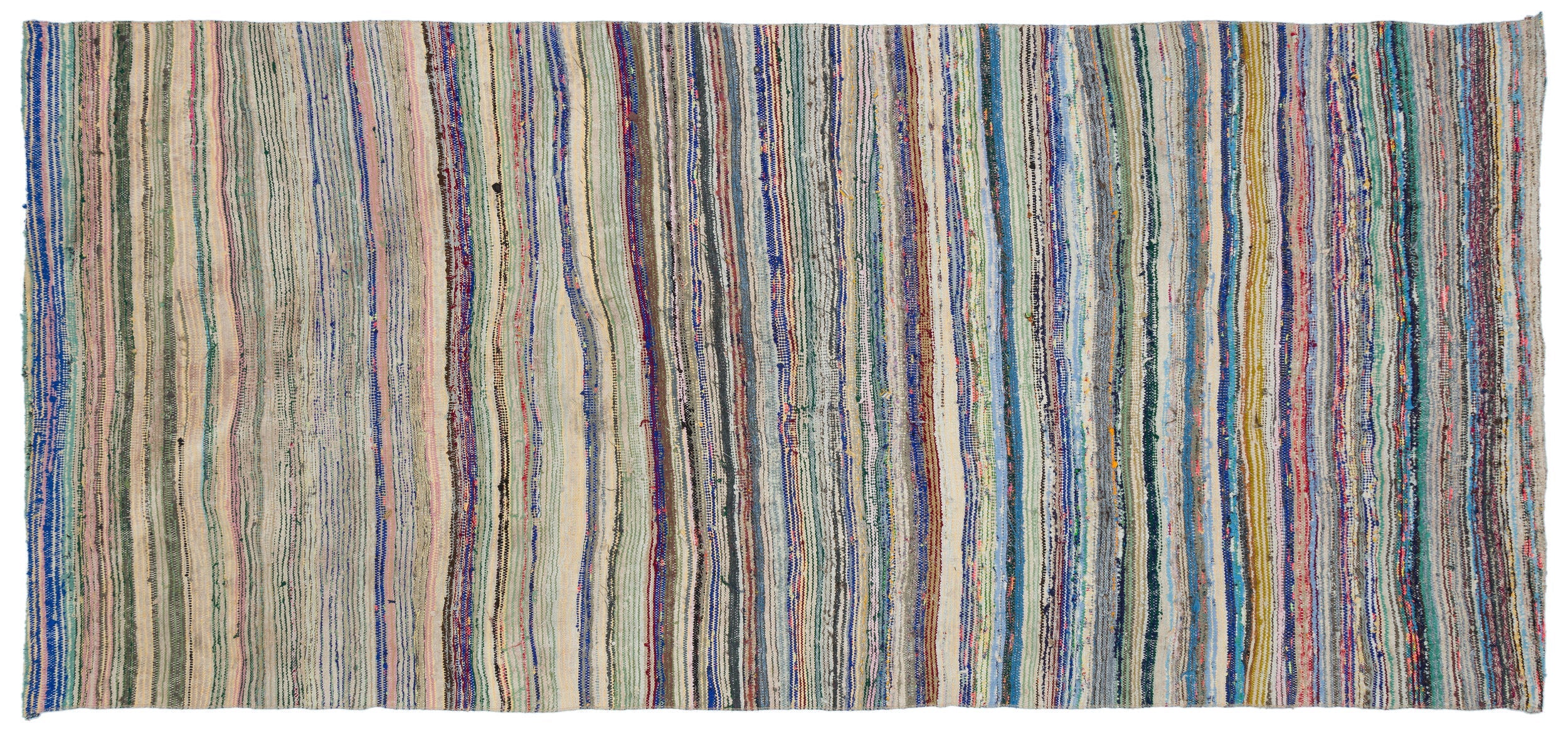 Girit Beige Striped Wool Handmade Area Rug 5'1" x 10'7"