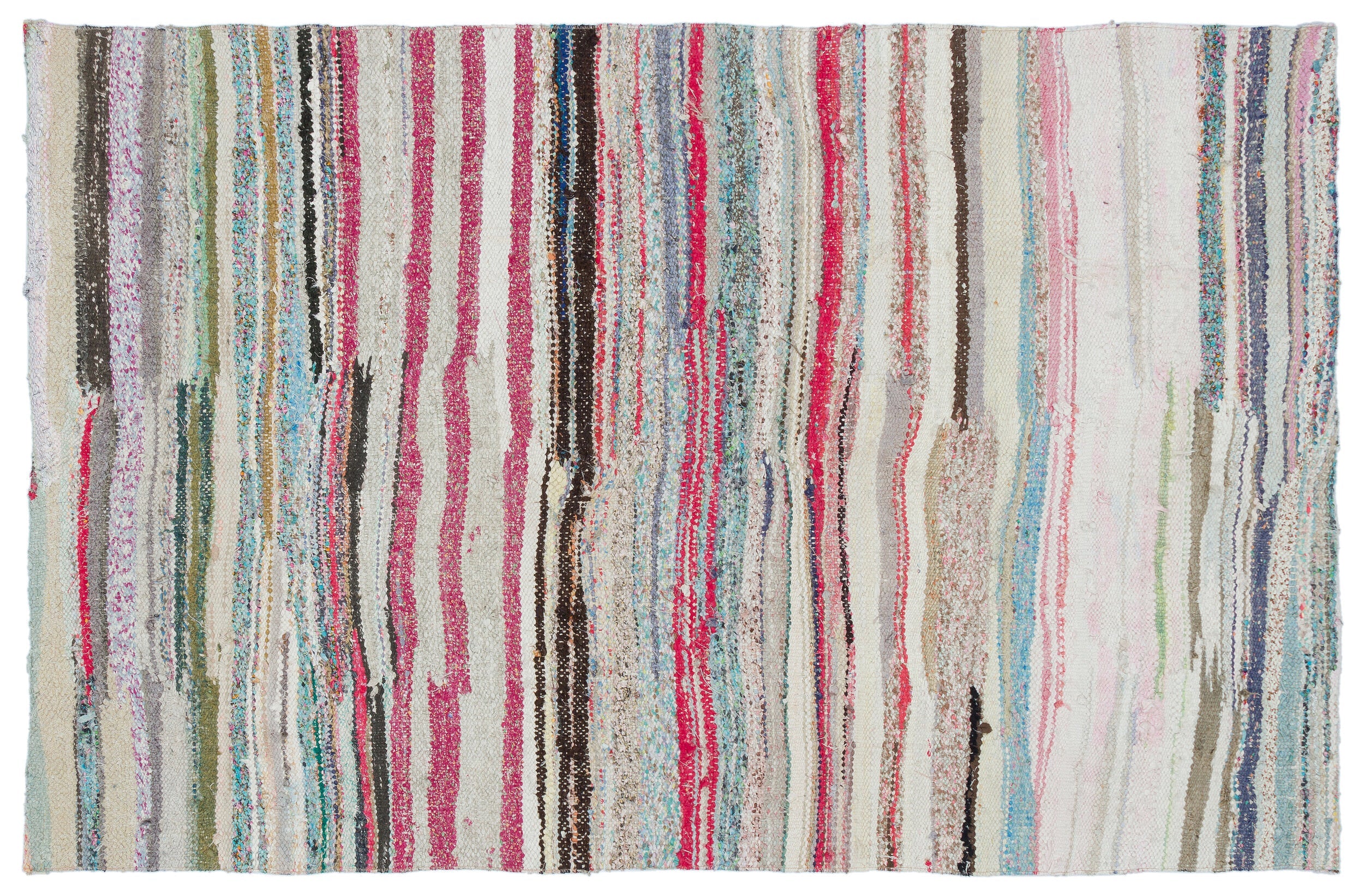 Girit Beige Striped Wool Handmade Area Rug 4'6" x 6'11"