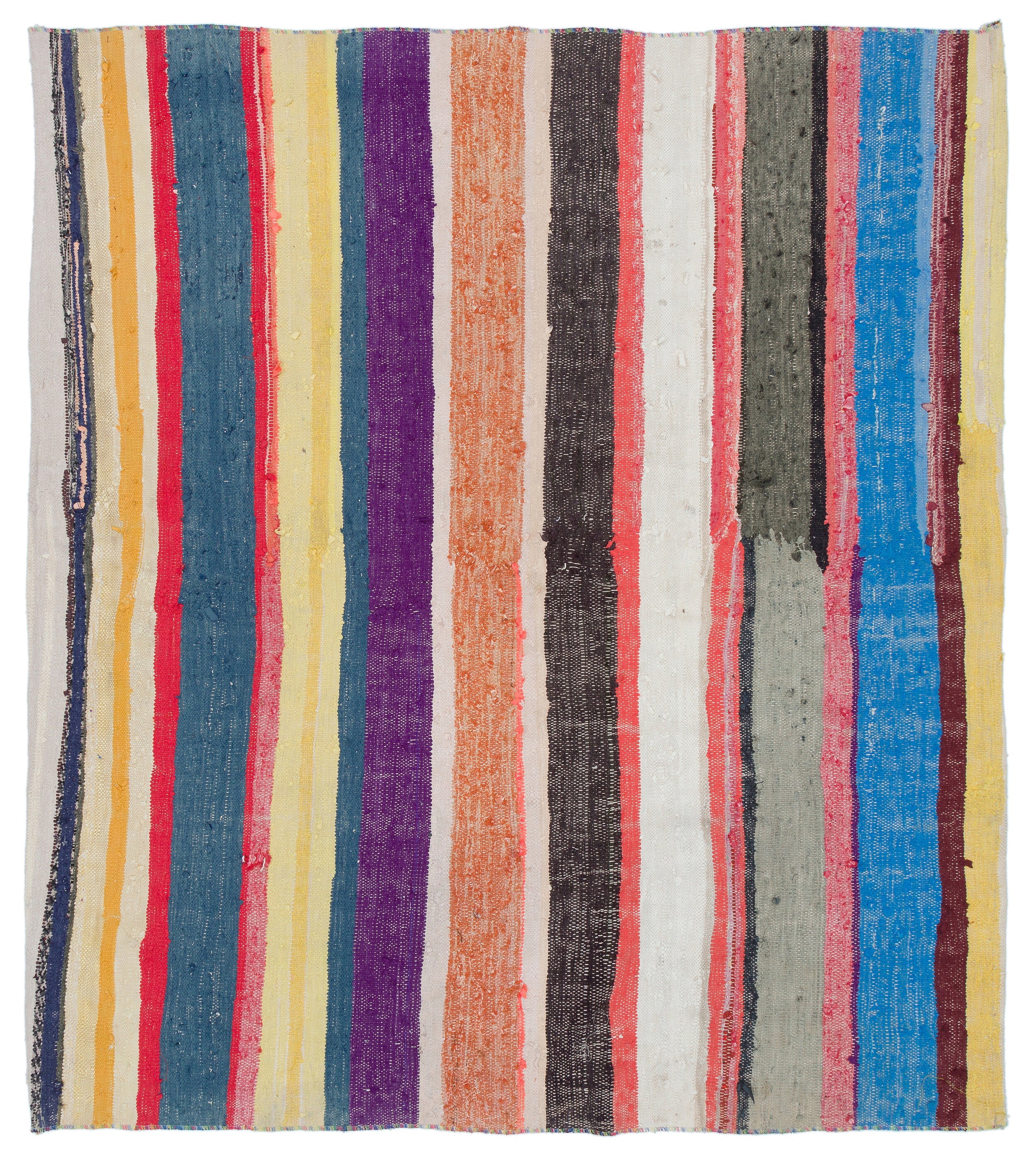 Girit Beige Striped Wool Handmade Area Rug 6'0" x 5'1"