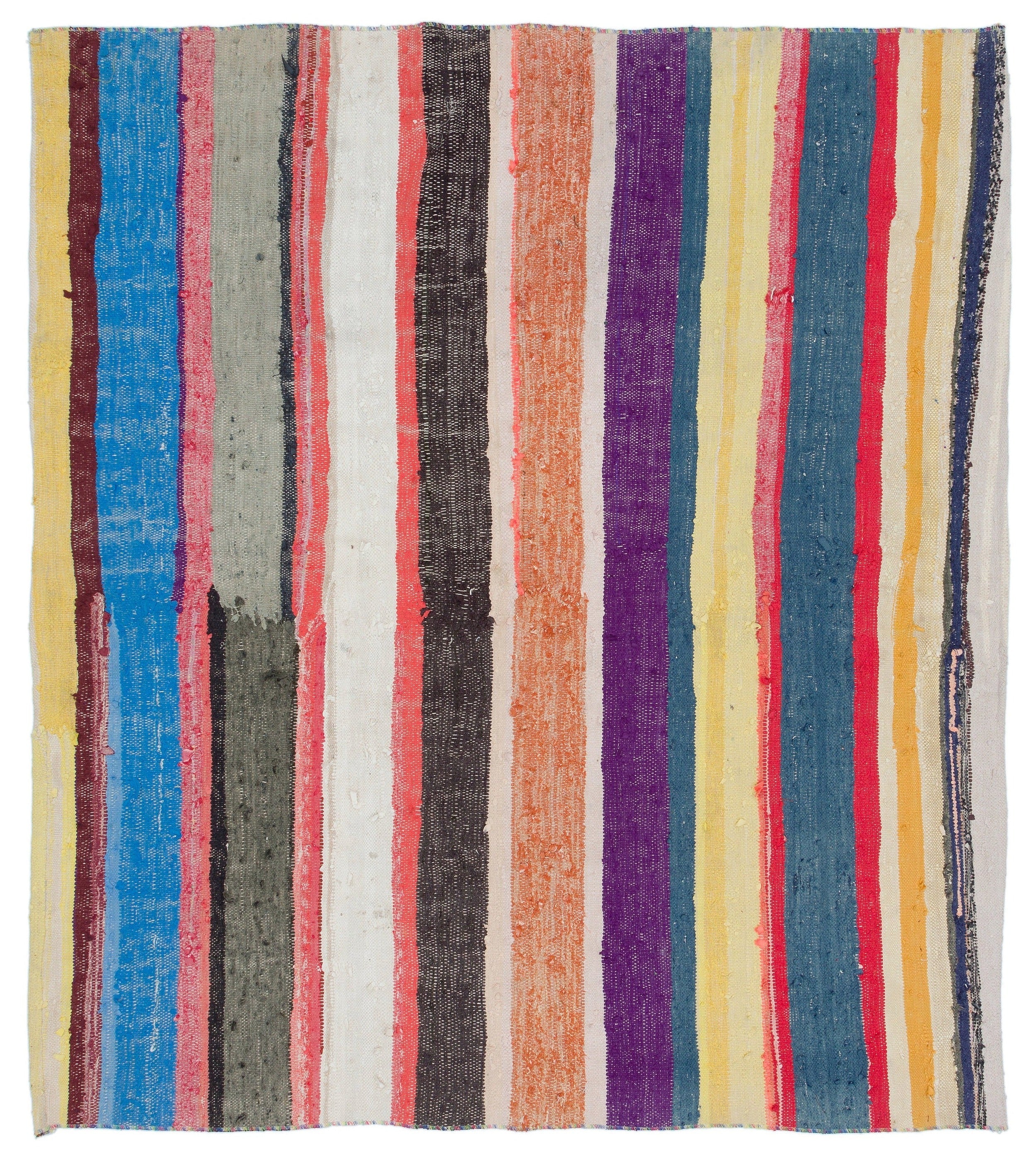 Girit Beige Striped Wool Handmade Area Rug 6'0" x 5'1"