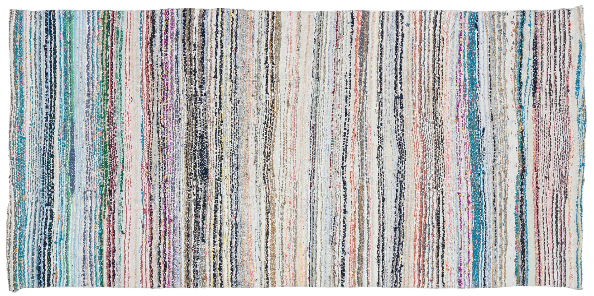 Girit Beige Striped Wool Handmade Area Rug 4'11" x 9'5"