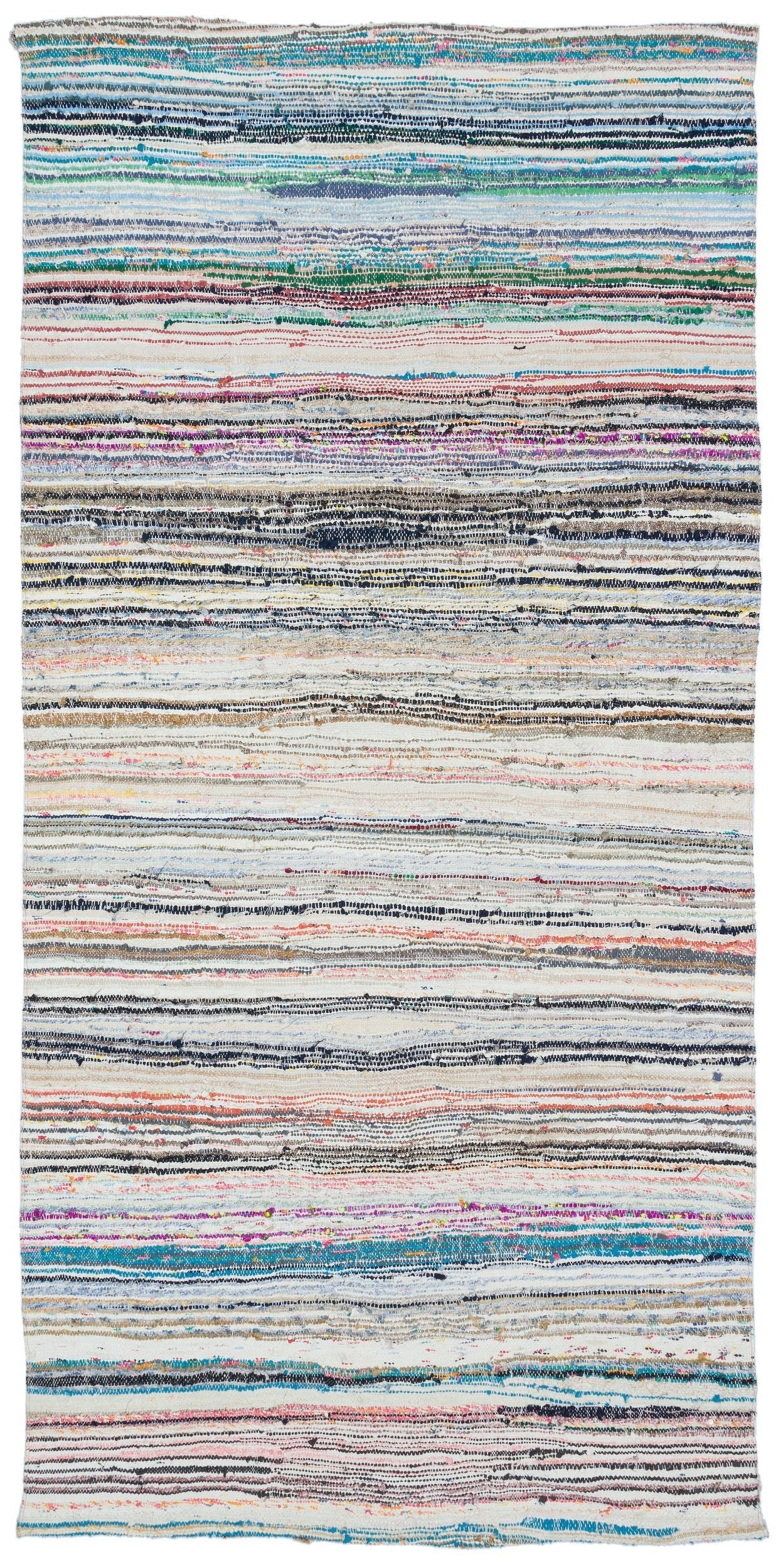 Girit Beige Striped Wool Handmade Area Rug 4'11" x 9'5"