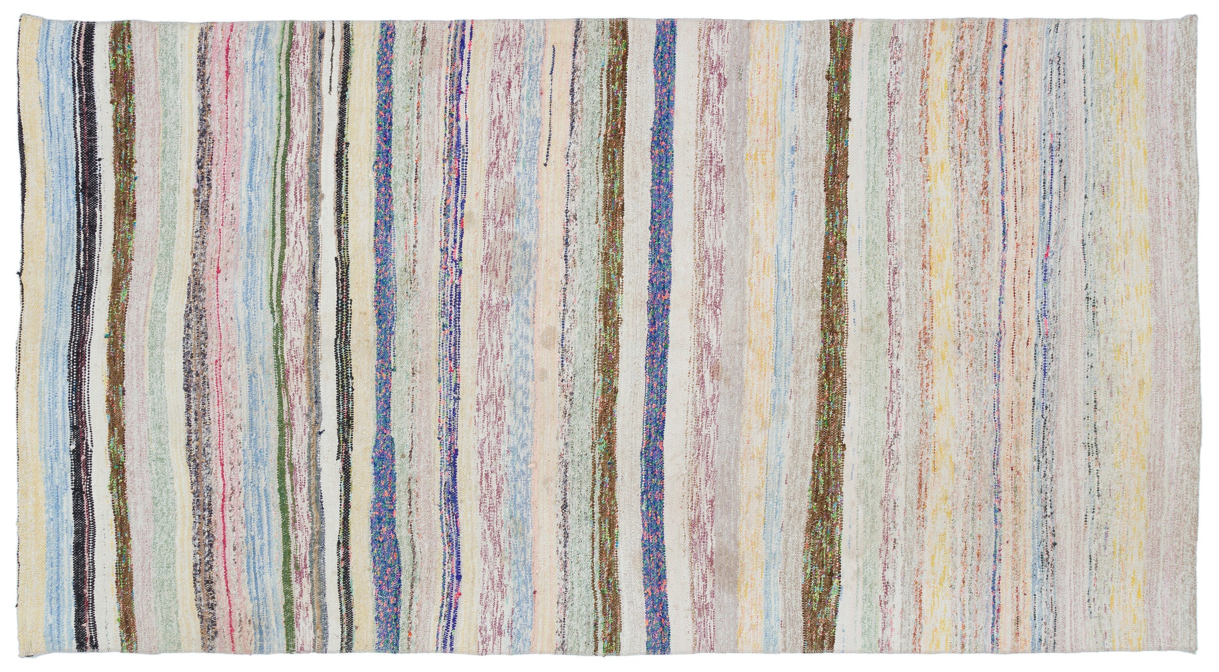 Girit Beige Striped Wool Handmade Area Rug 5'3" x 8'10"