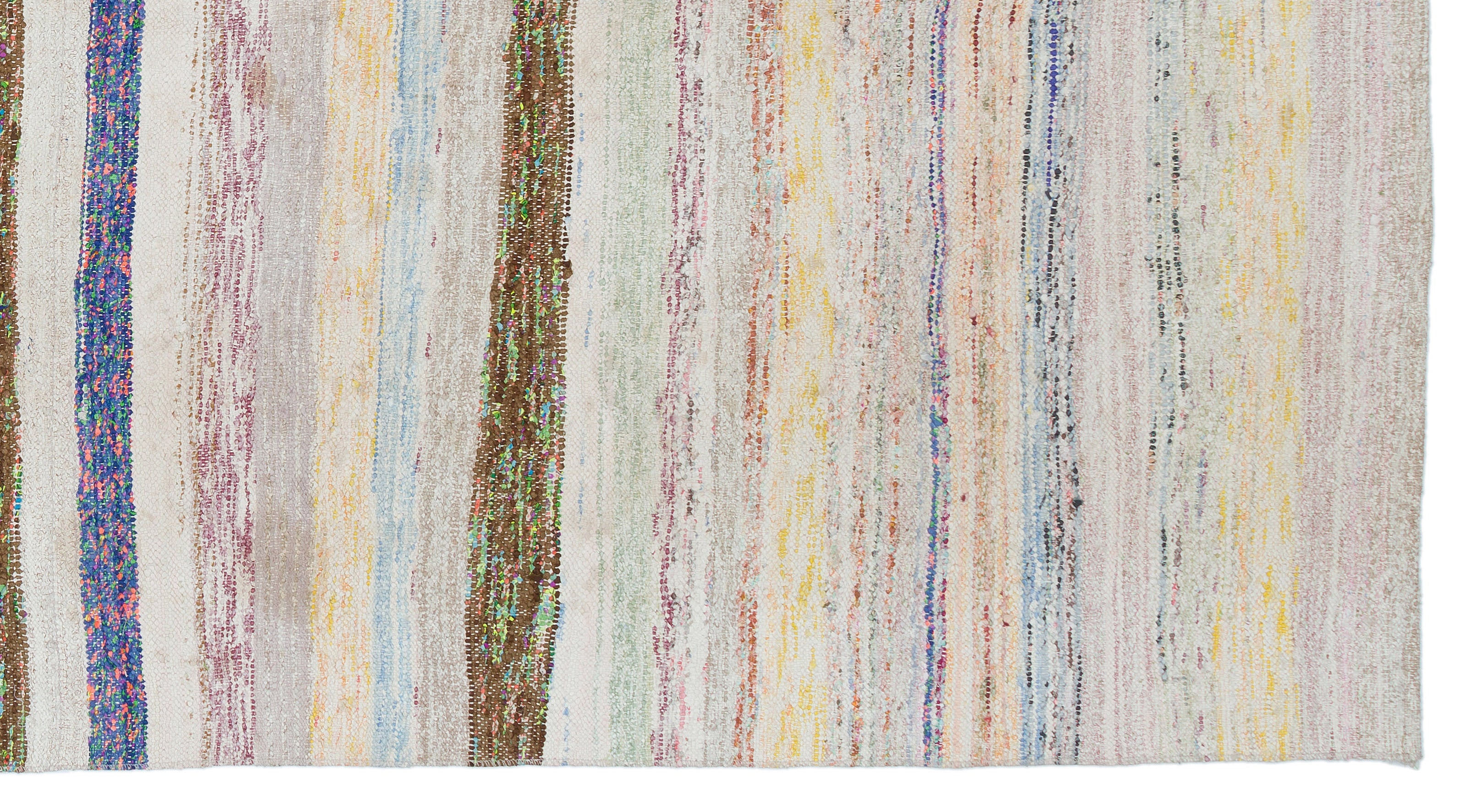 Girit Beige Striped Wool Handmade Area Rug 5'3" x 8'10"