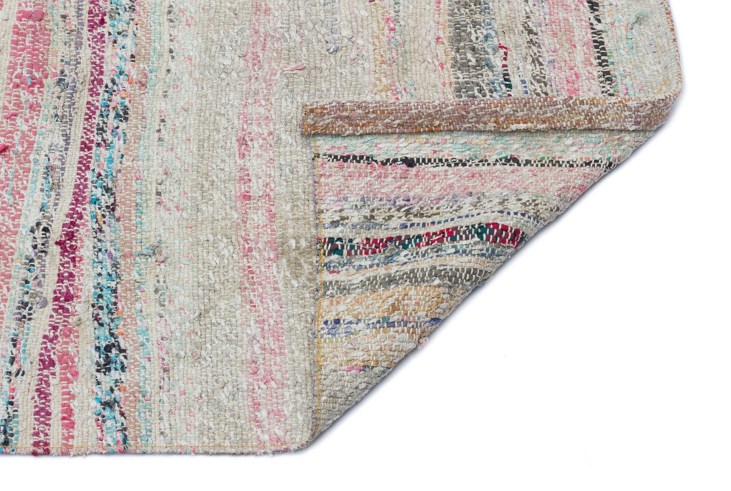 Girit Beige Striped Wool Handmade Area Rug 4'9" x 7'9"