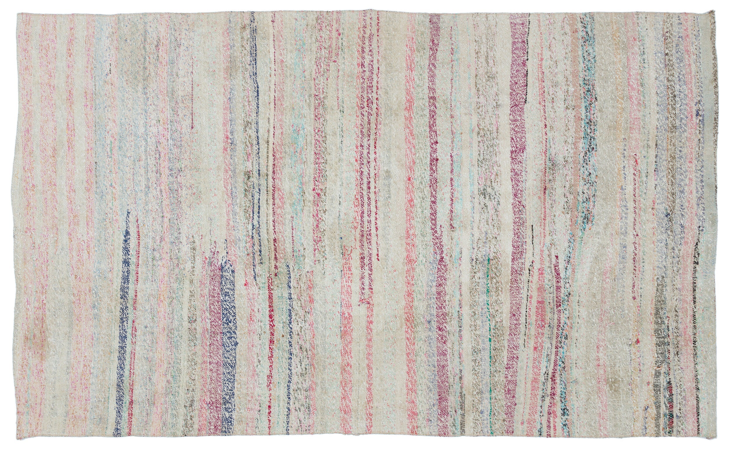 Girit Beige Striped Wool Handmade Area Rug 4'9" x 7'9"