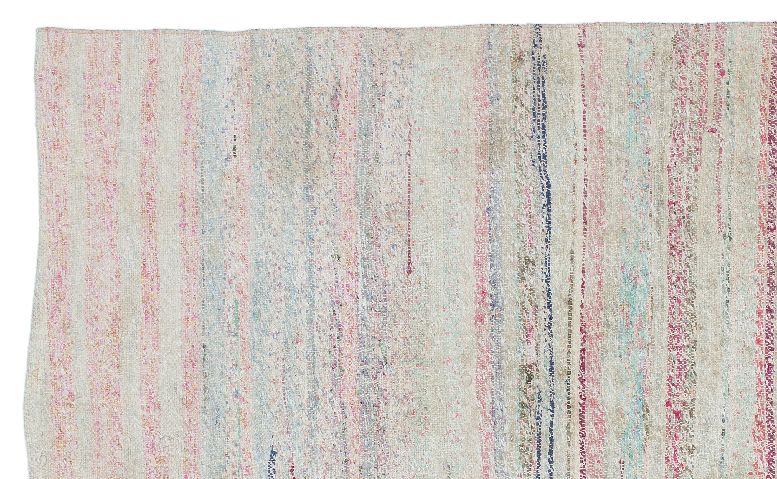 Girit Beige Striped Wool Handmade Area Rug 4'9" x 7'9"