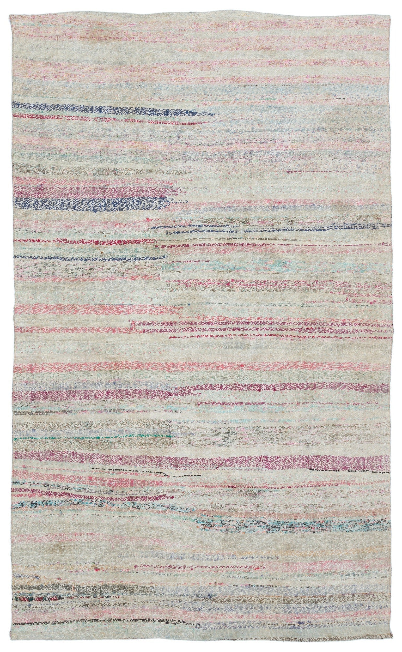 Girit Beige Striped Wool Handmade Area Rug 4'9" x 7'9"