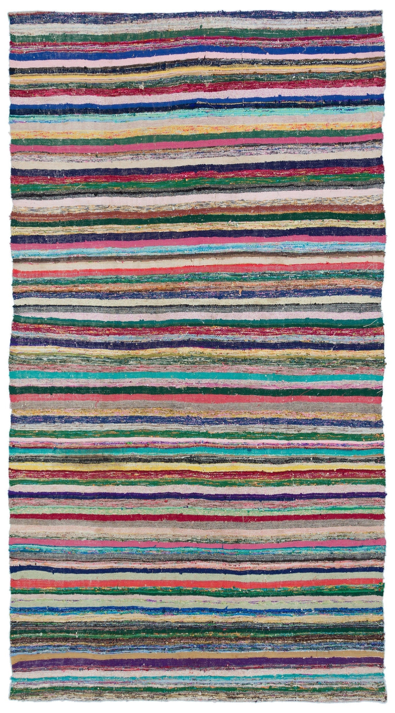 Girit Beige Striped Wool Handmade Area Rug 5'9" x 9'4"
