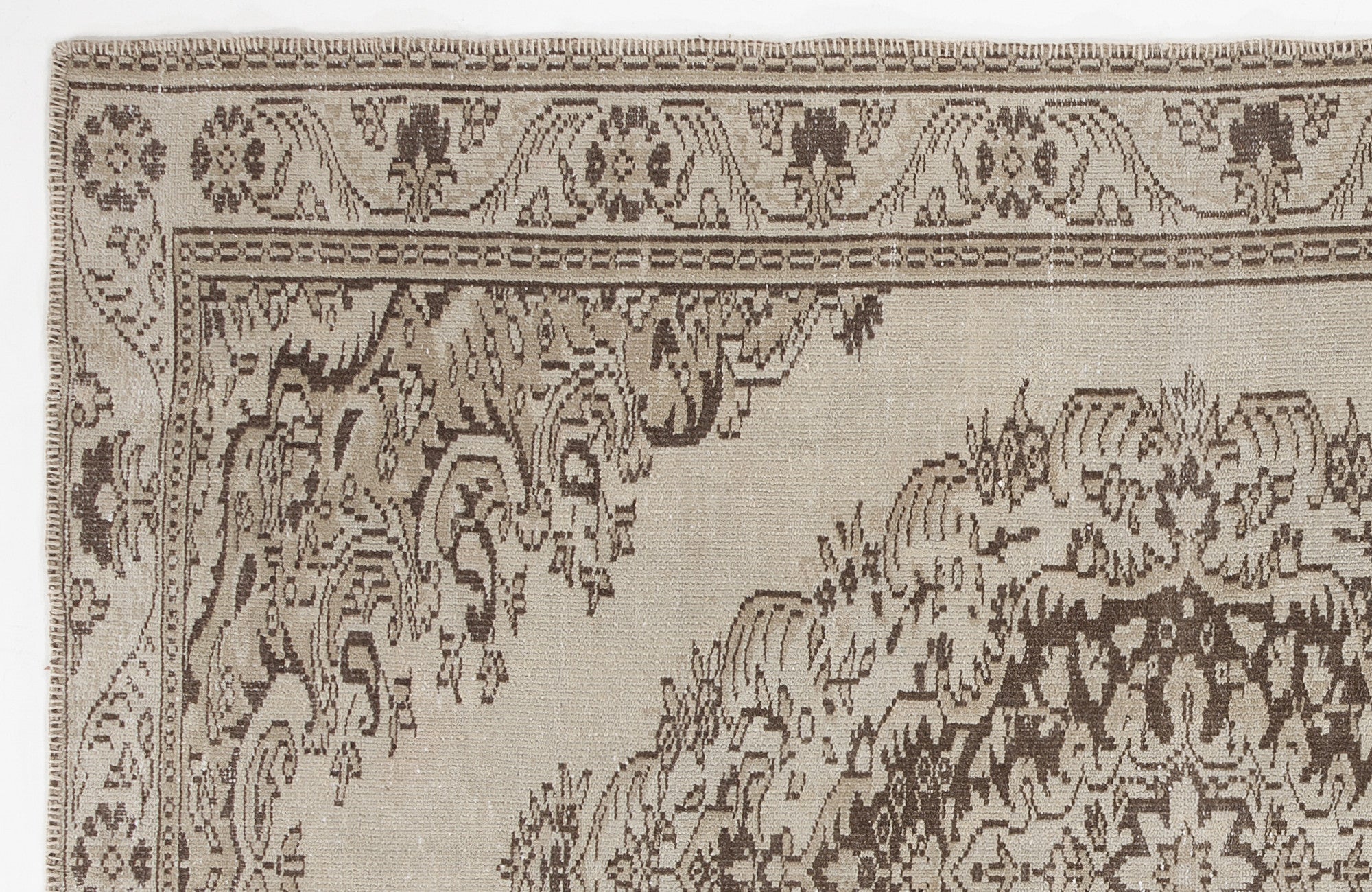 Atina Beige Vintage Wool Handmade Area Rug 5'11" x 8'9"