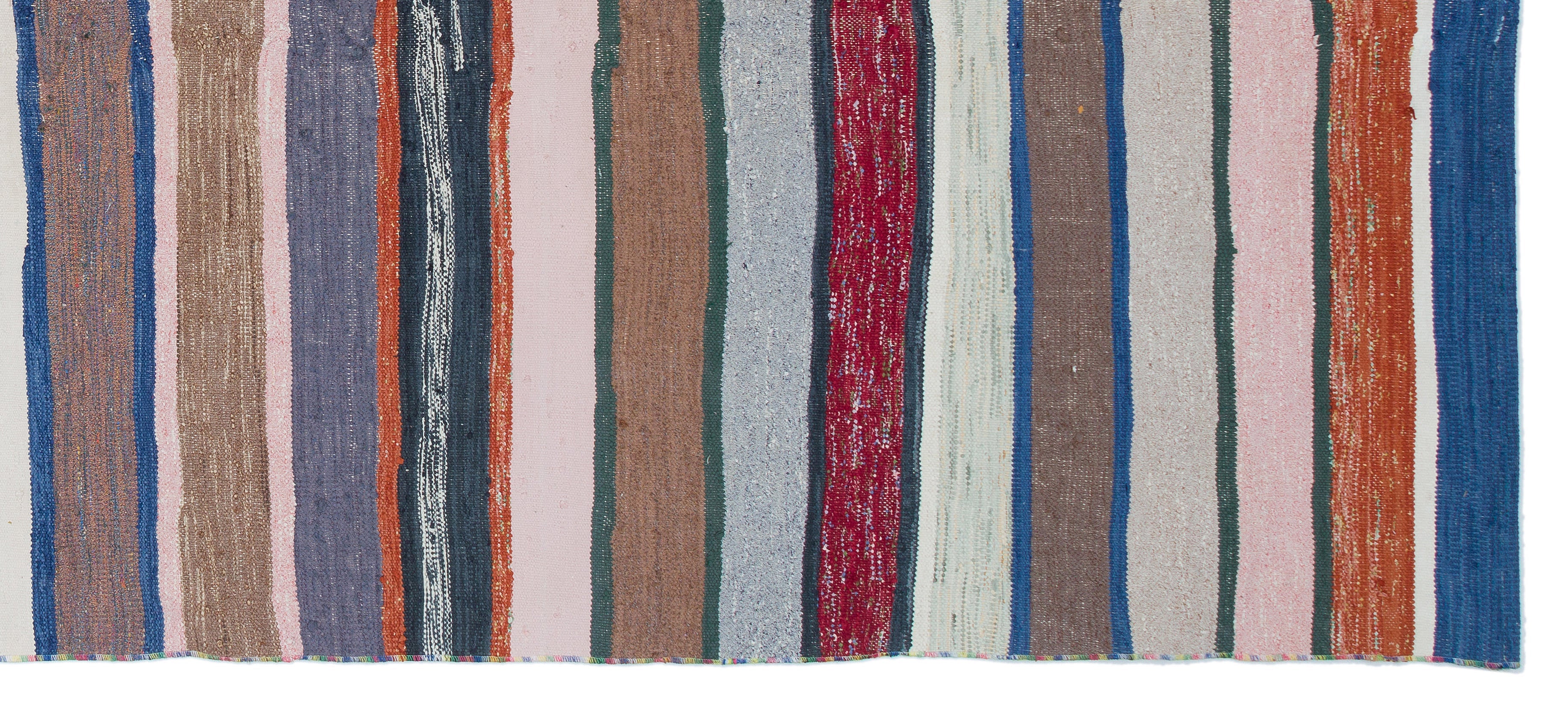 Girit Beige Striped Wool Handmade Area Rug 4'9" x 10'9"