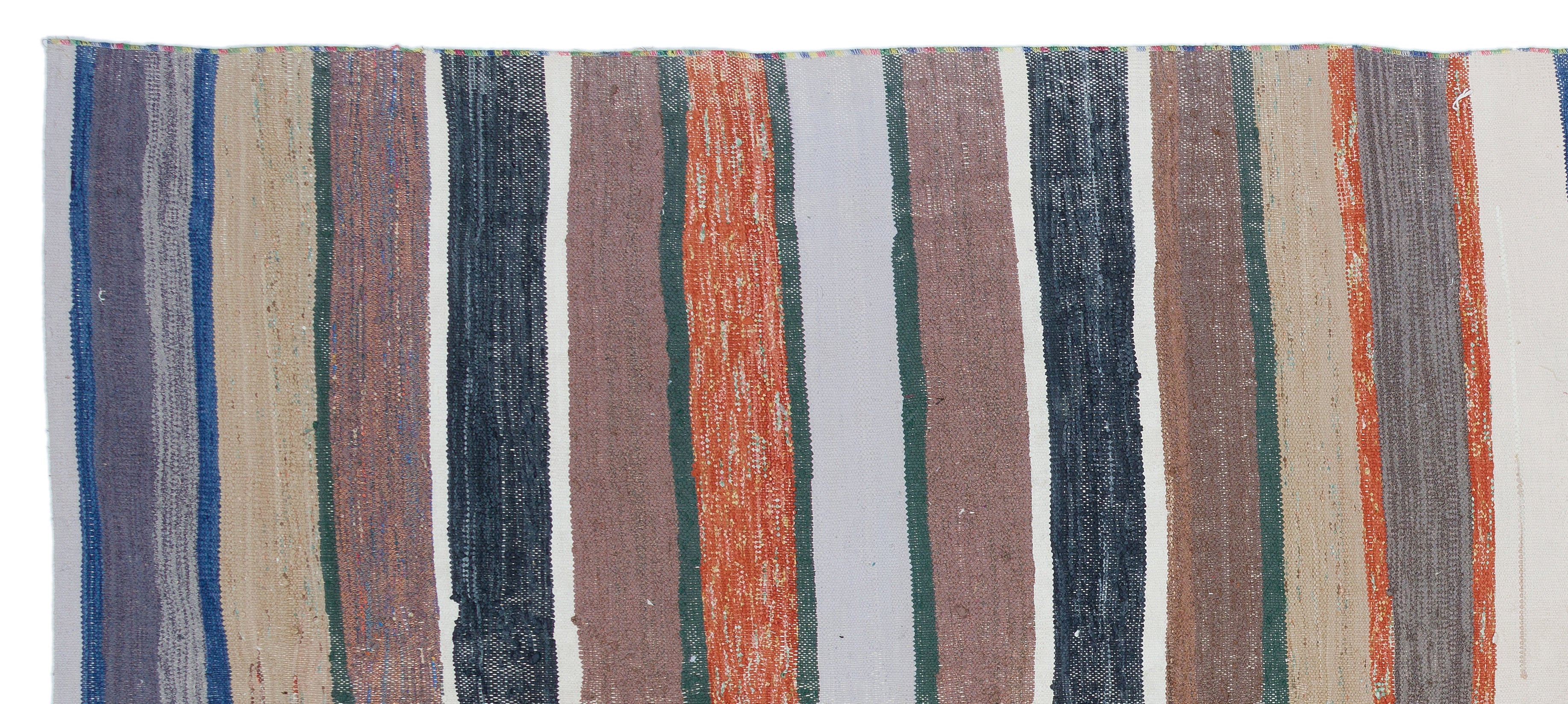 Girit Beige Striped Wool Handmade Area Rug 4'9" x 10'9"