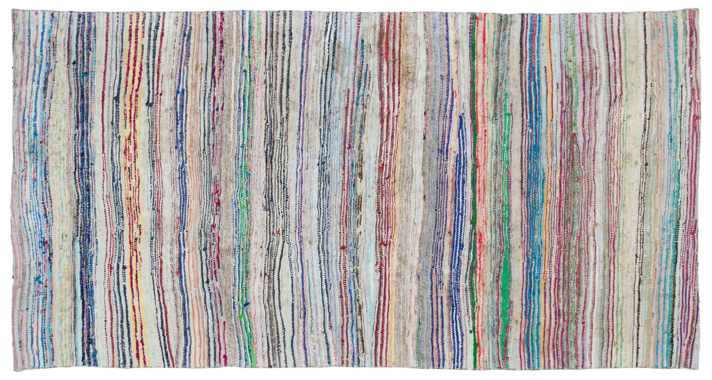 Girit Beige Striped Wool Handmade Area Rug 5'1" x 9'7"
