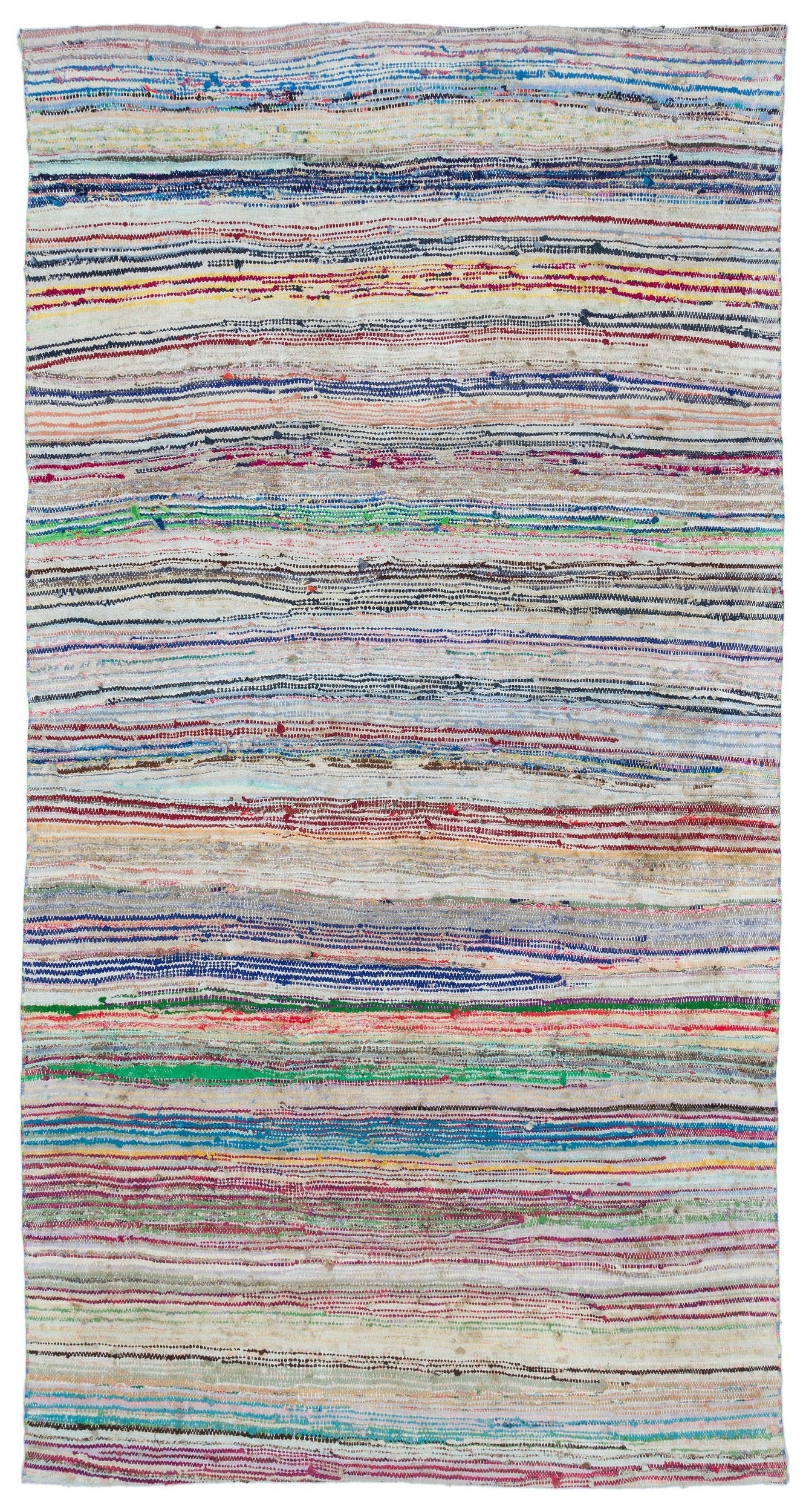 Girit Beige Striped Wool Handmade Area Rug 5'1" x 9'7"