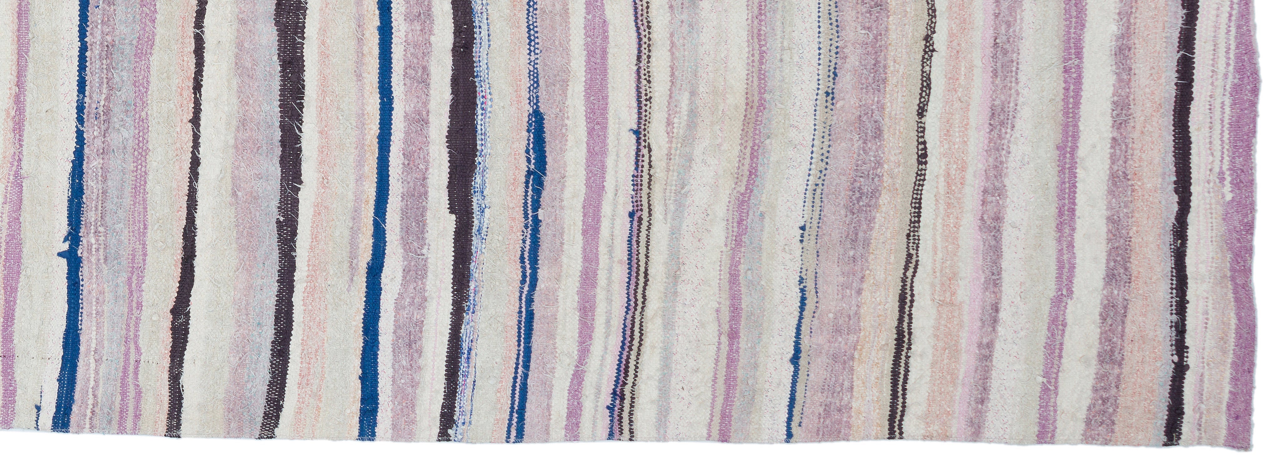 Girit Beige Striped Wool Handmade Area Rug 4'4" x 12'2"
