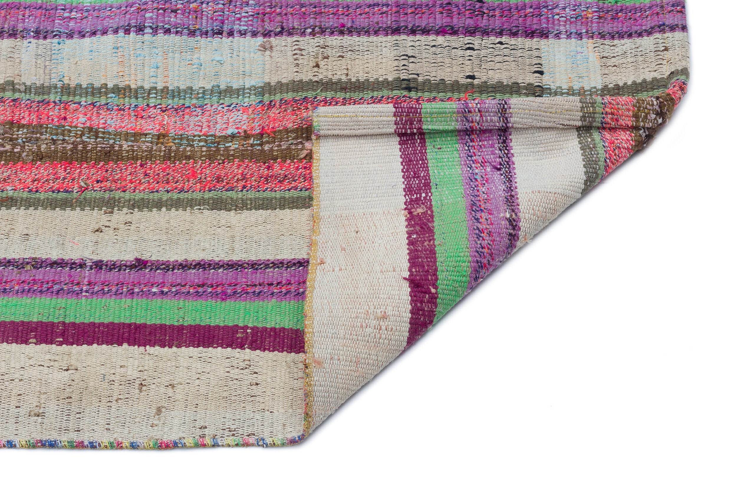 Girit Beige Striped Wool Handmade Area Rug 4'4" x 6'9"