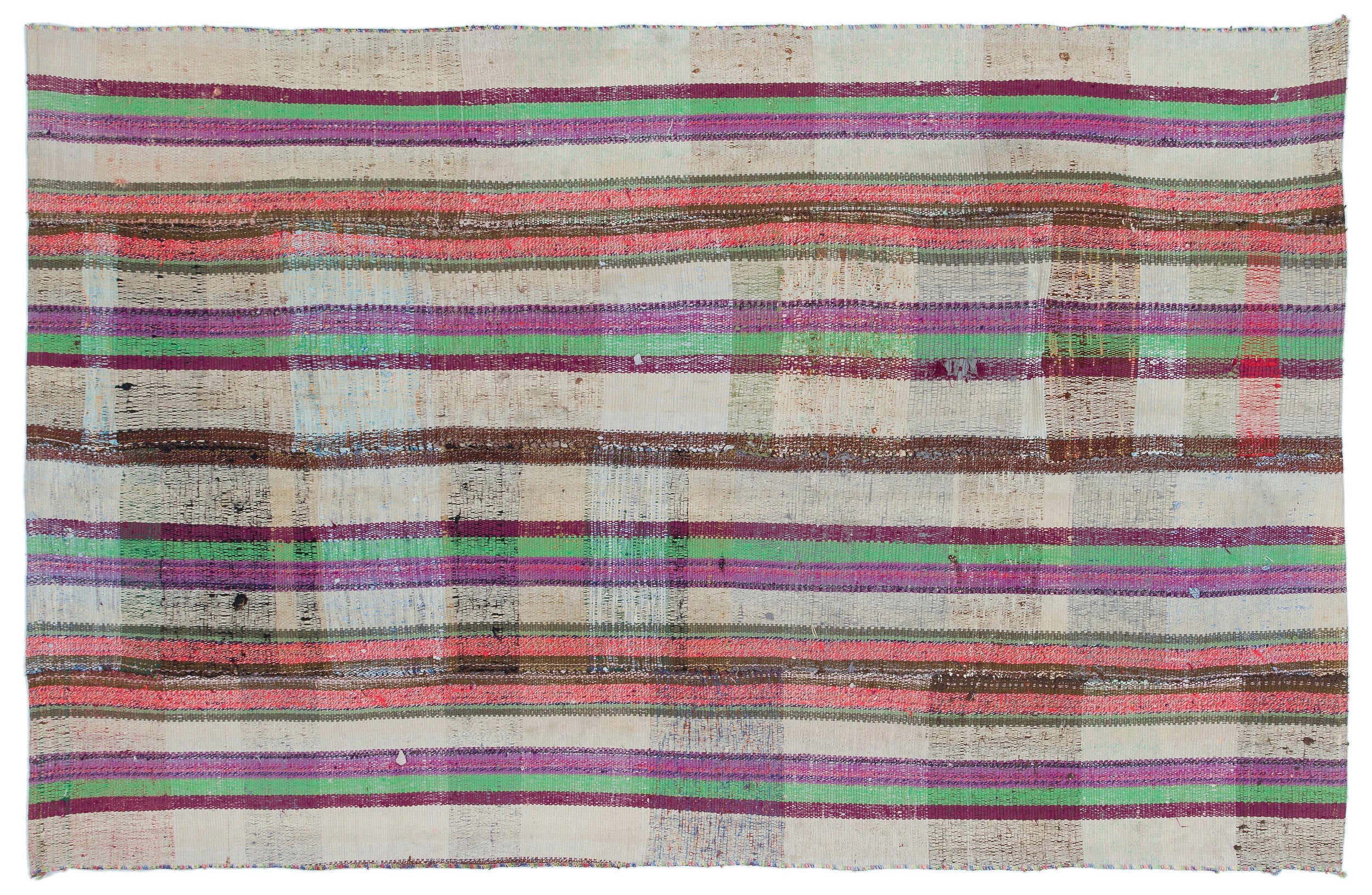 Girit Beige Striped Wool Handmade Area Rug 4'4" x 6'9"