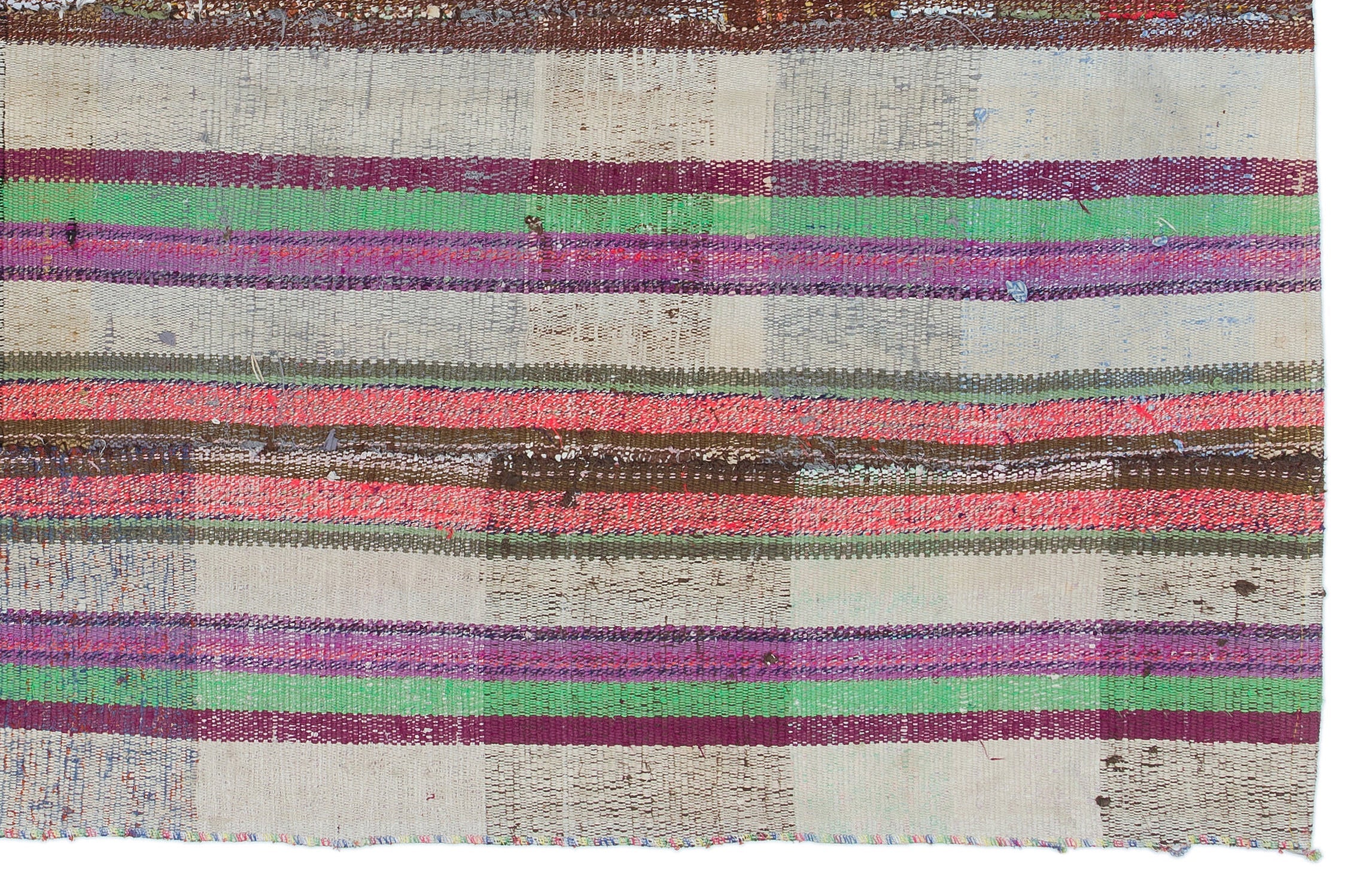 Girit Beige Striped Wool Handmade Area Rug 4'4" x 6'9"