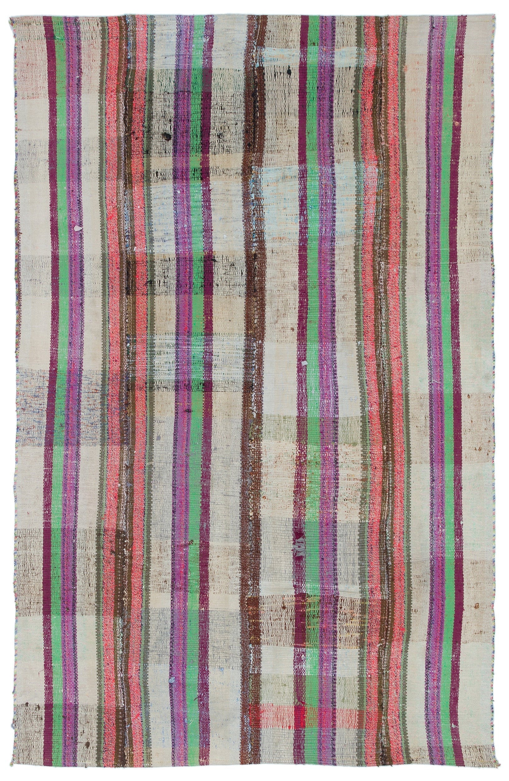 Girit Beige Striped Wool Handmade Area Rug 4'4" x 6'9"