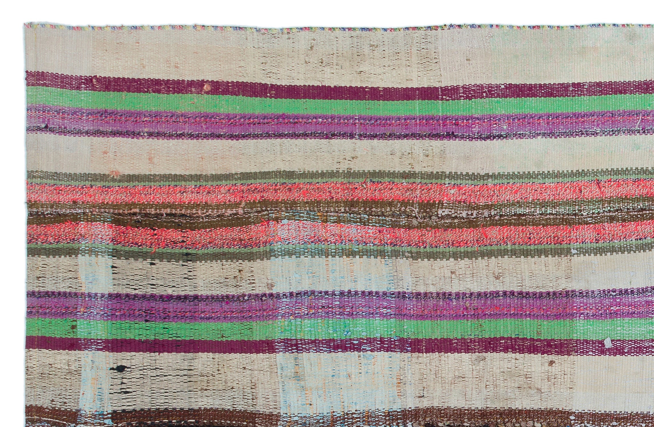 Girit Beige Striped Wool Handmade Area Rug 4'4" x 6'9"