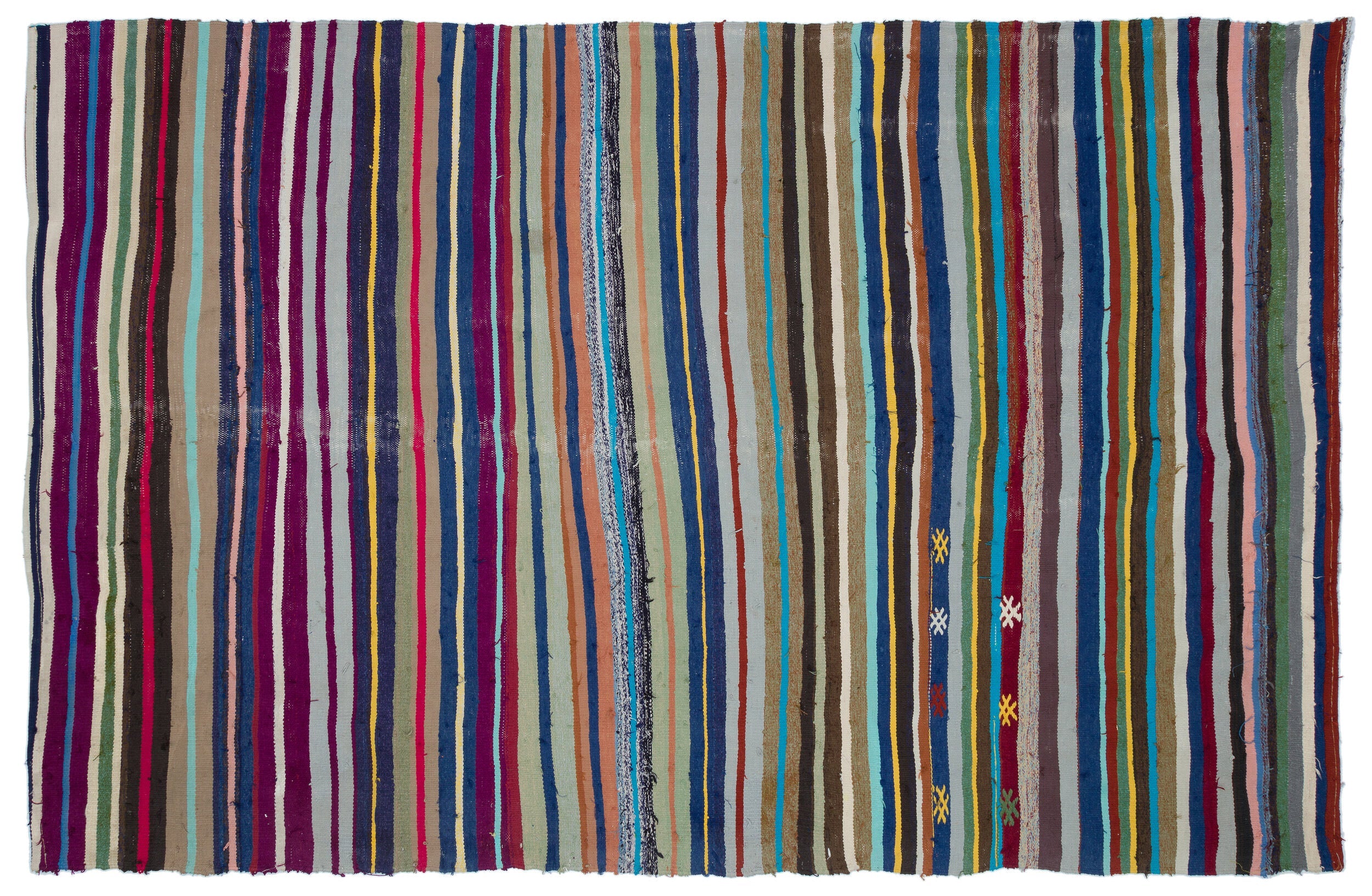 Girit Beige Striped Wool Handmade Area Rug 5'9" x 9'5"