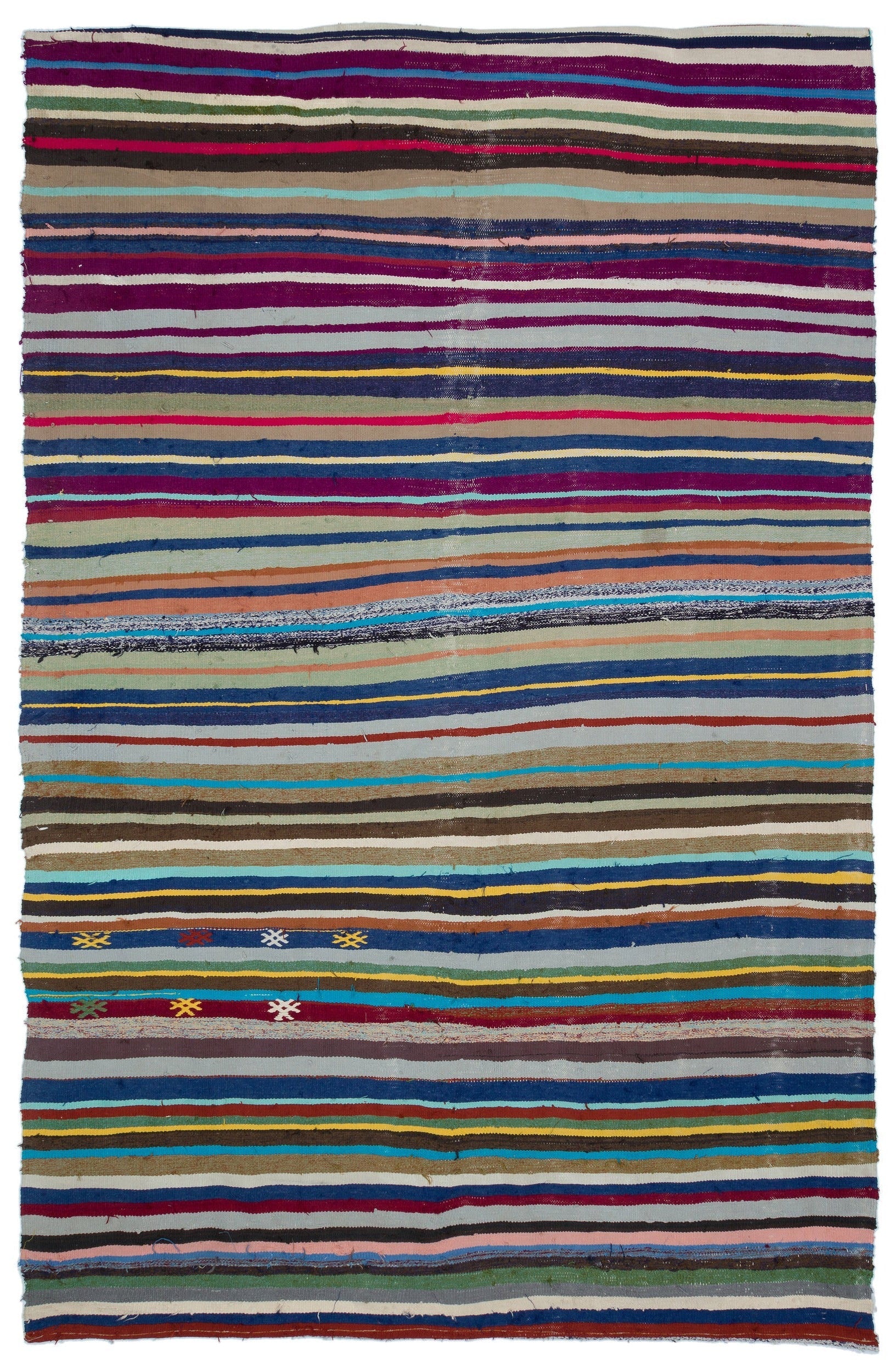 Girit Beige Striped Wool Handmade Area Rug 5'9" x 9'5"