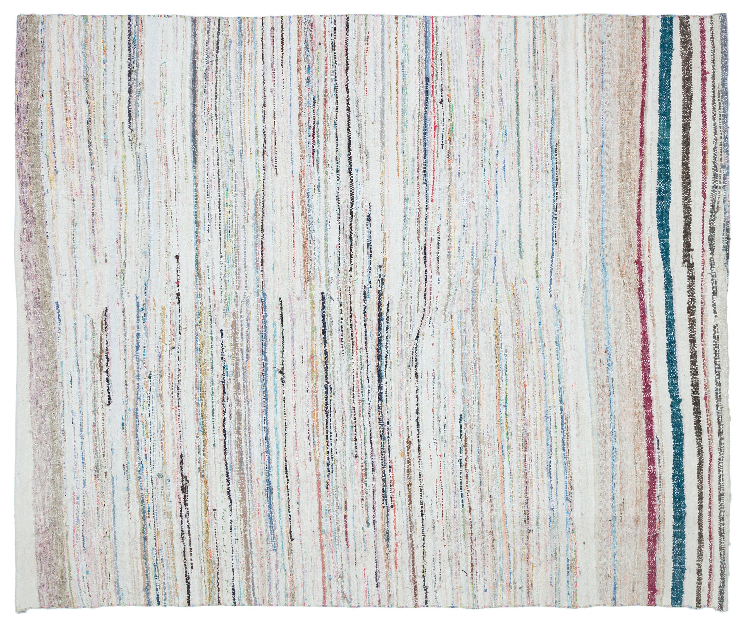 Girit Beige Striped Wool Handmade Area Rug 5'5" x 10'8"
