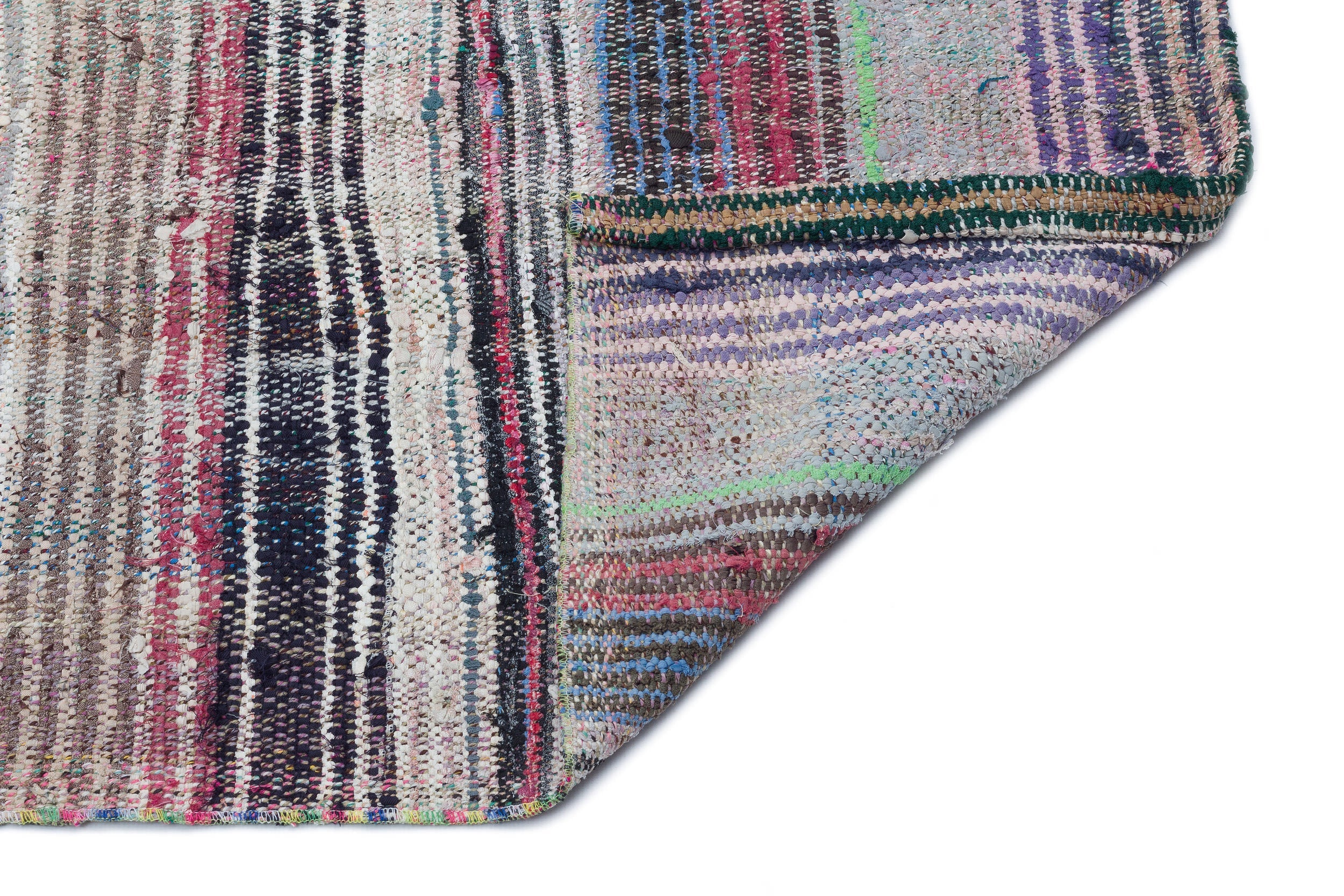 Girit Beige Striped Wool Handmade Area Rug 4'6" x 9'3"