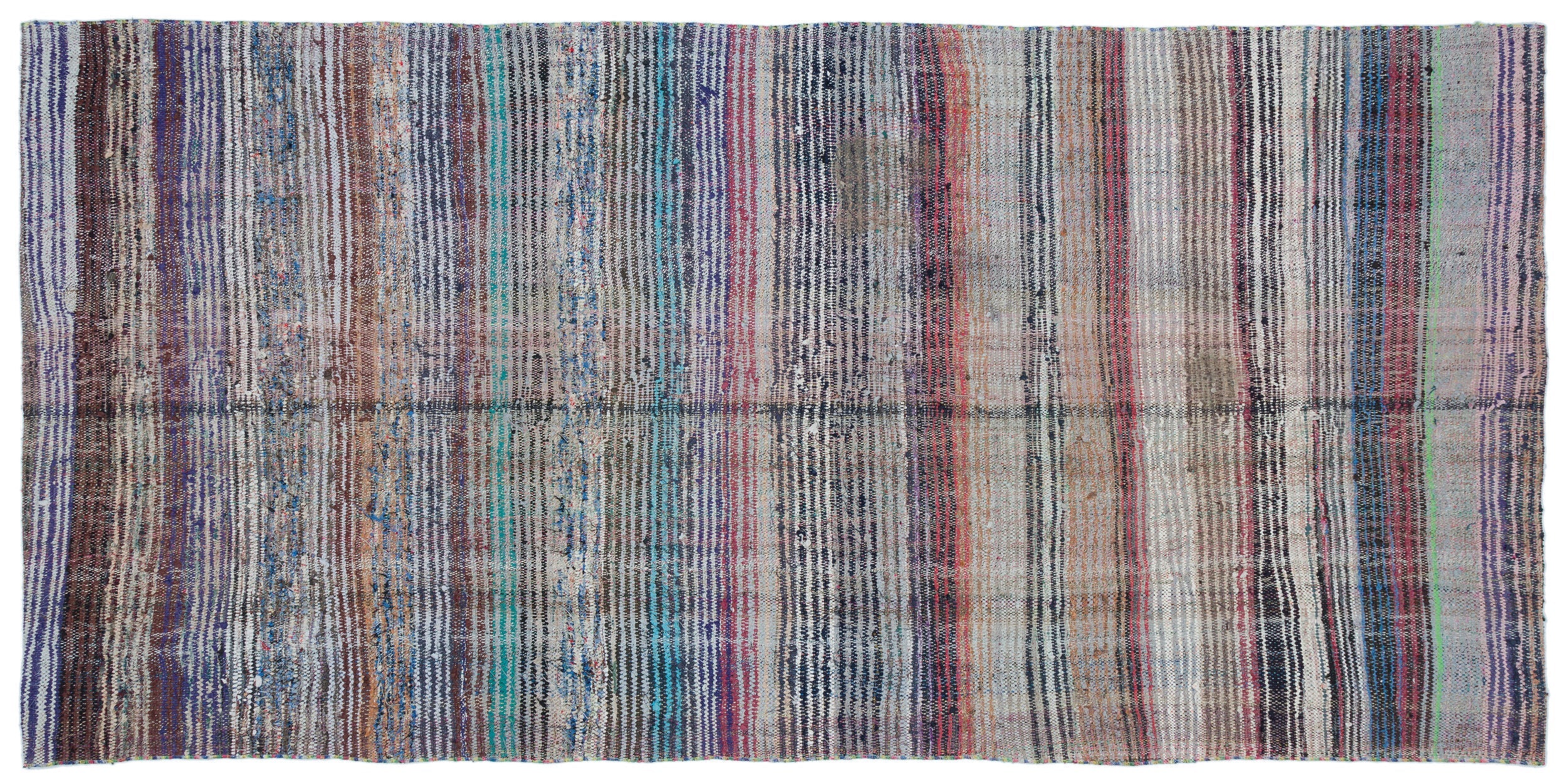 Girit Beige Striped Wool Handmade Area Rug 4'6" x 9'3"