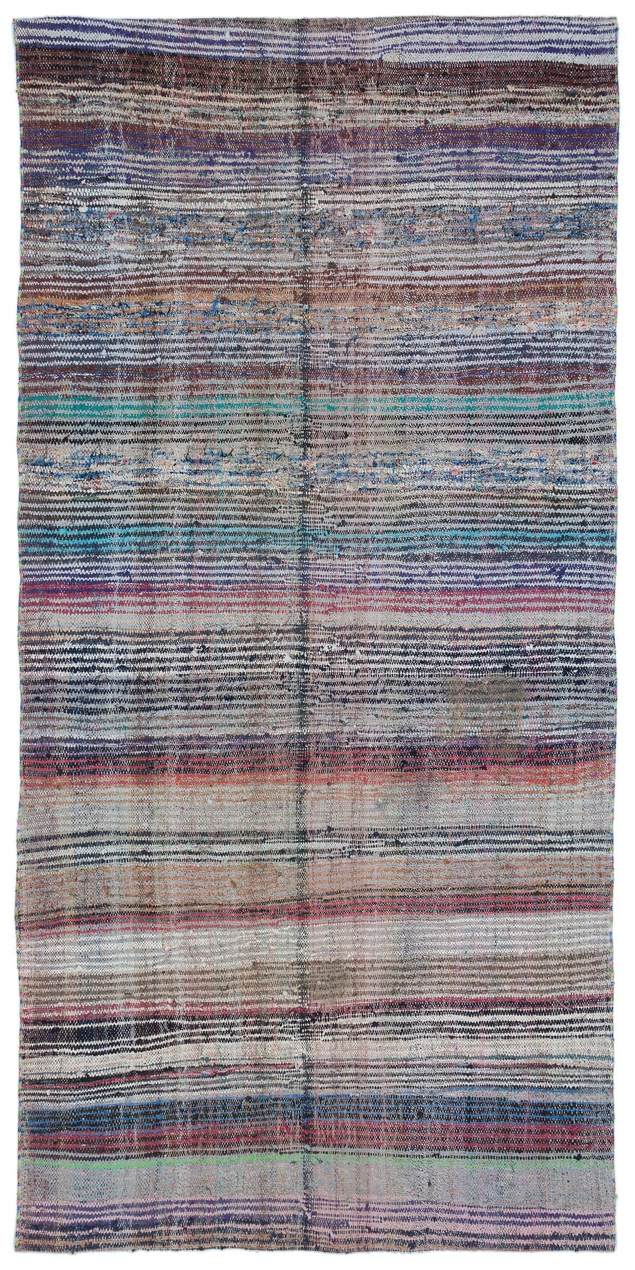Girit Beige Striped Wool Handmade Area Rug 4'6" x 9'3"
