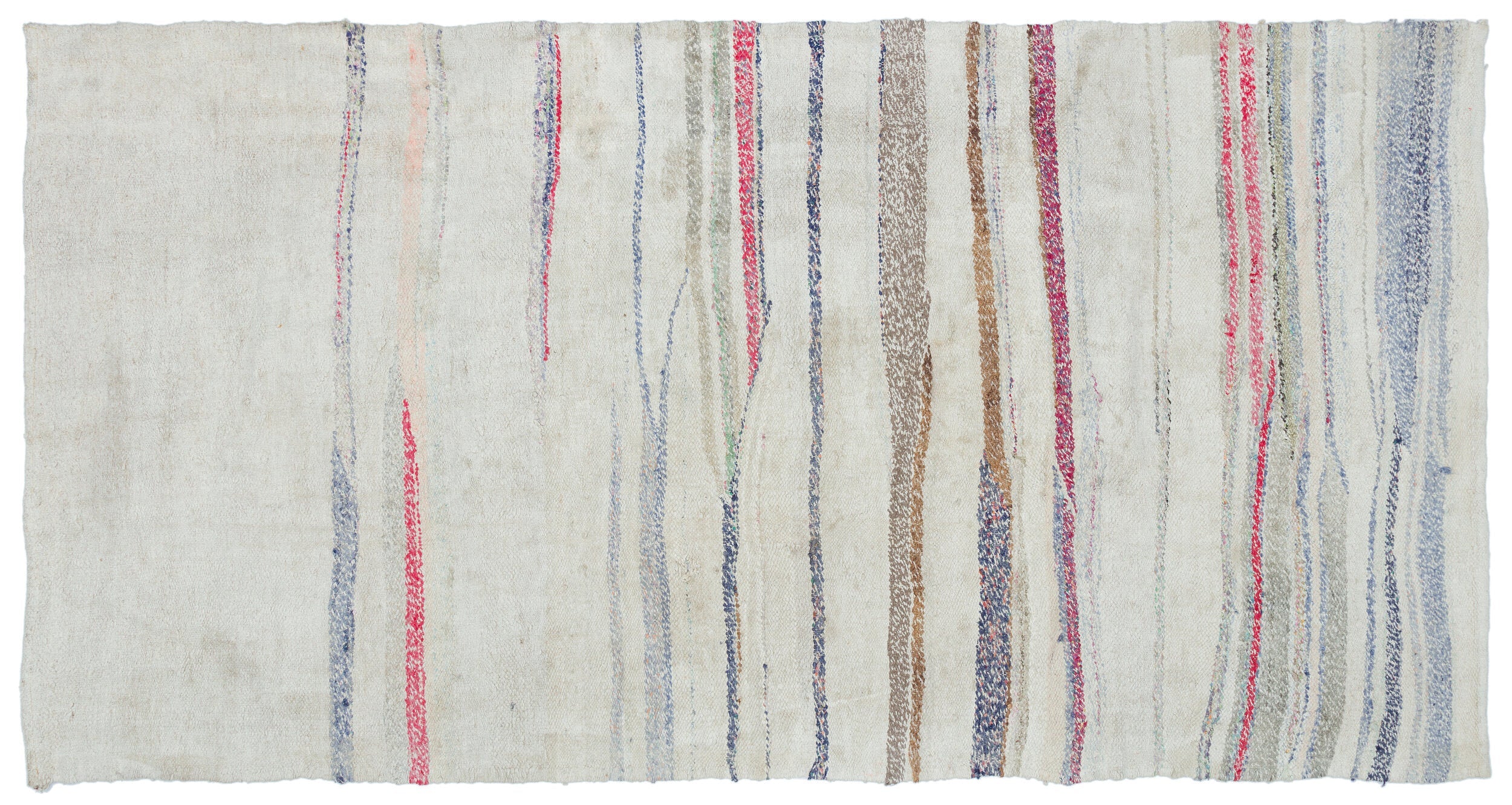 Girit Beige Striped Wool Handmade Area Rug 4'8" x 9'8"