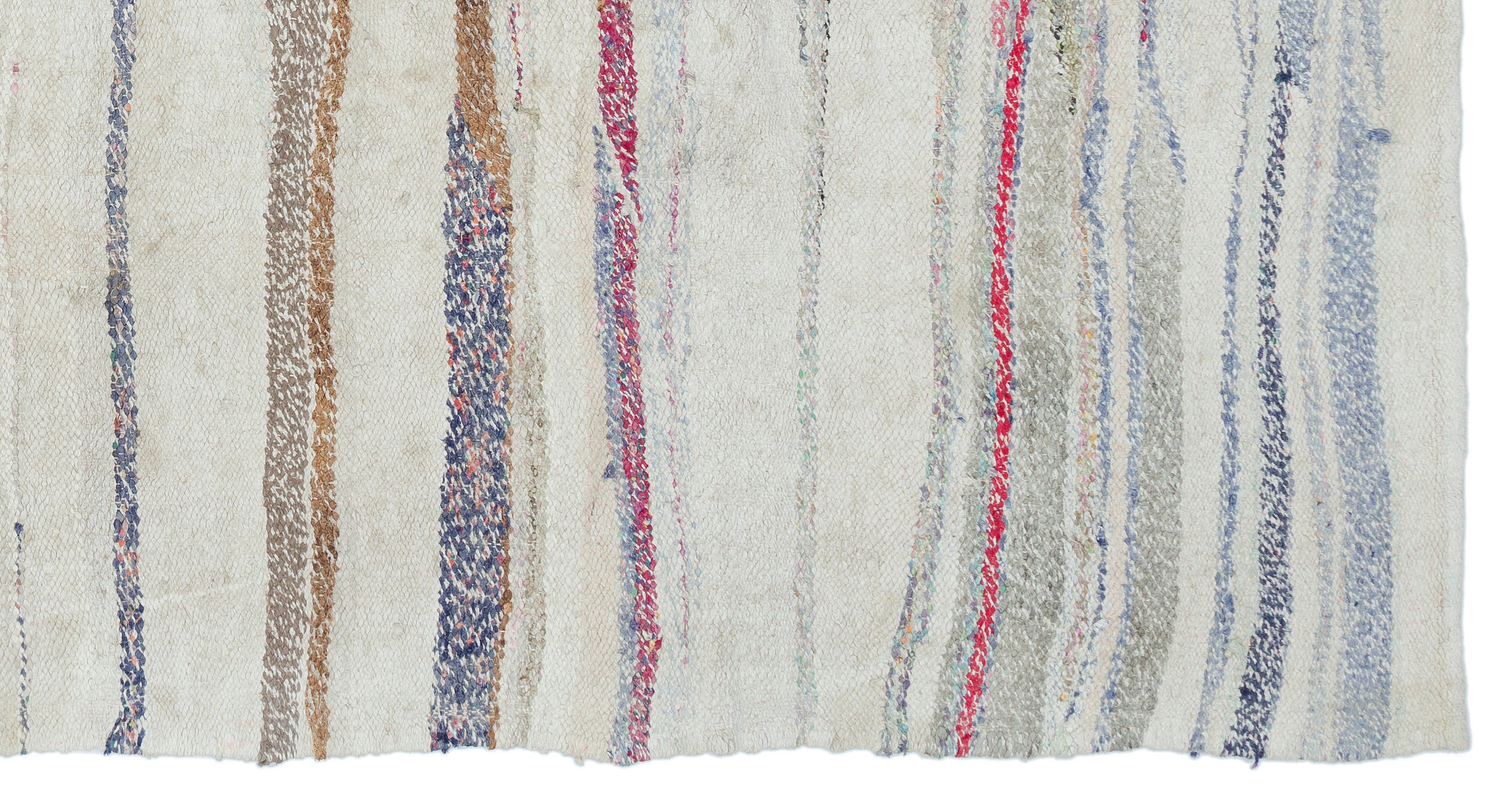 Girit Beige Striped Wool Handmade Area Rug 4'8" x 9'8"
