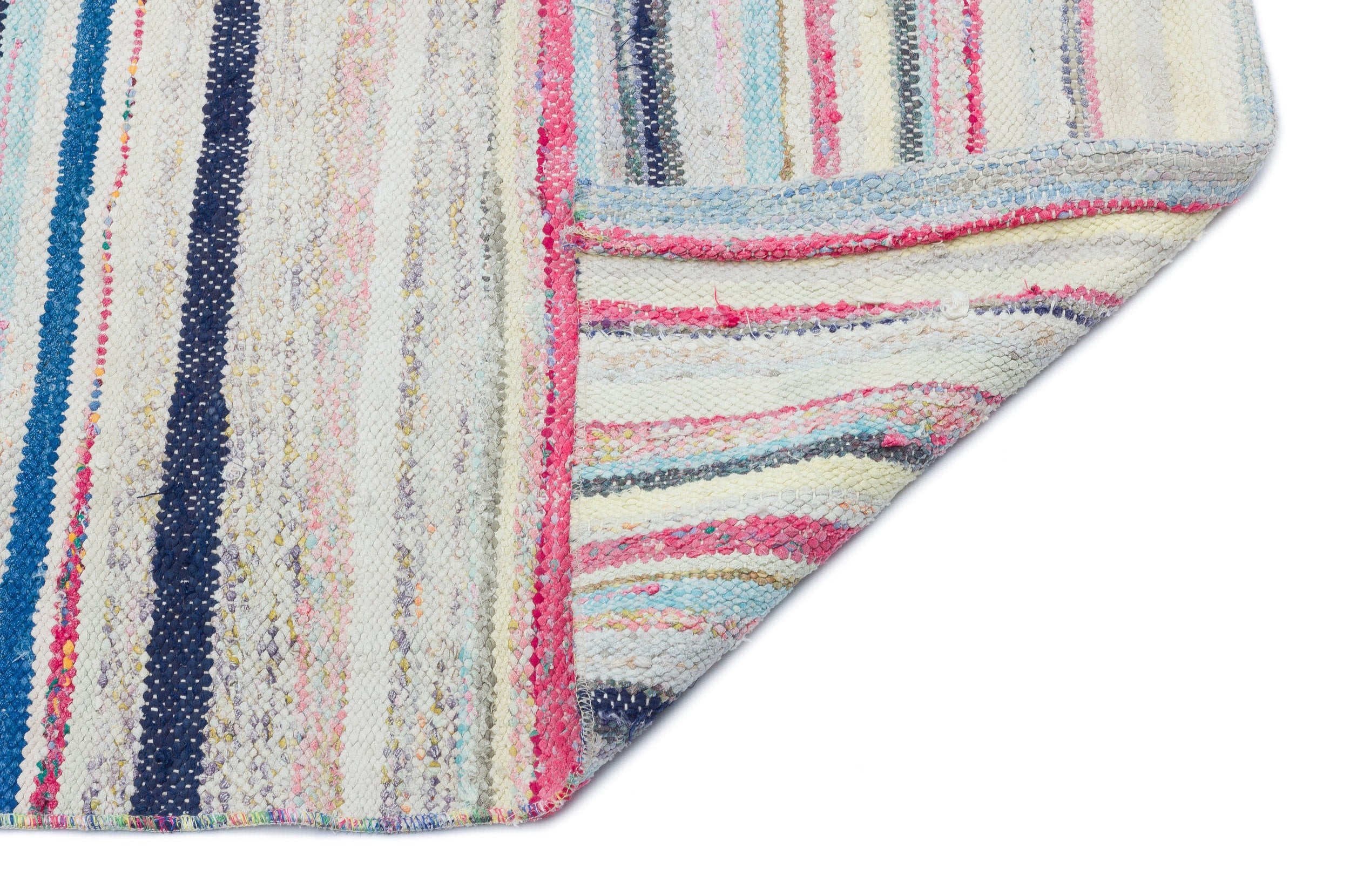 Girit Beige Striped Wool Handmade Area Rug 5'1" x 5'2"